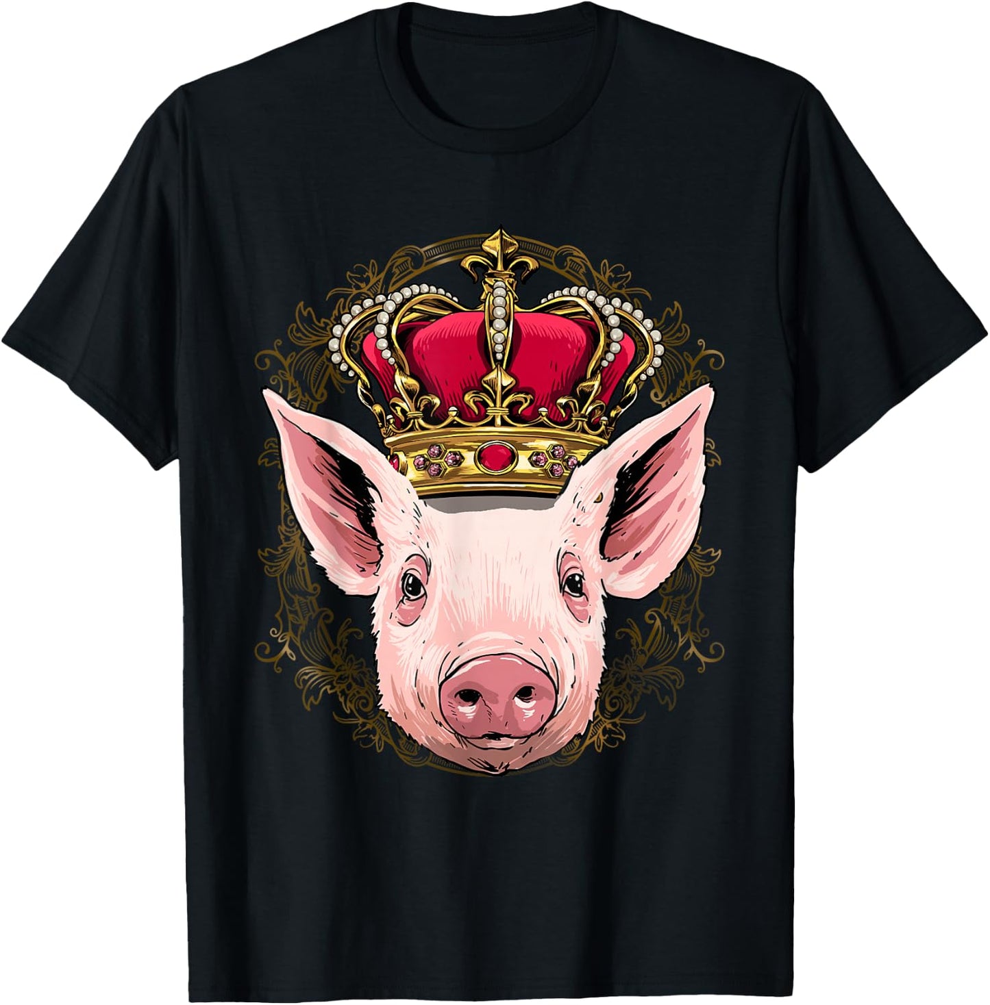 King Pig Wearing Crown - Queen Pig Animal T-Shirt - T-Shirt | Black