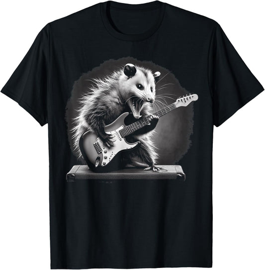 Opossum Playing Guitar Rock and Roll Rock Star Men Women Kid T-Shirt - T-Shirt | Black