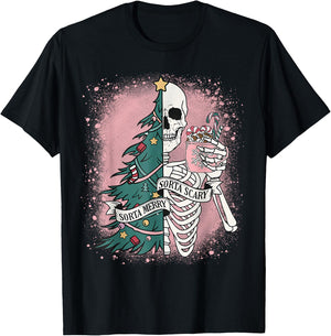 Funny Skeleton Christmas Tree Xmas Sorta Merry Sorta Scary T-Shirt - T-Shirt | Black