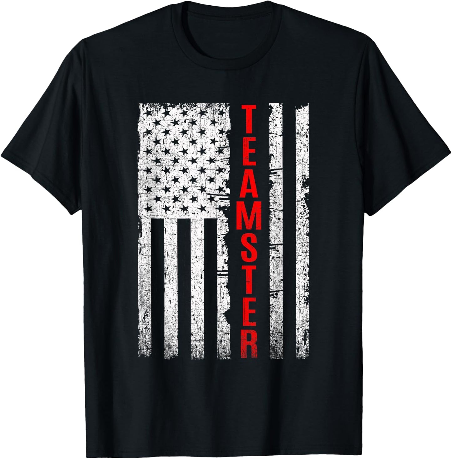 Teamster Proud American Flag Distressed T-Shirt - T-Shirt | Black