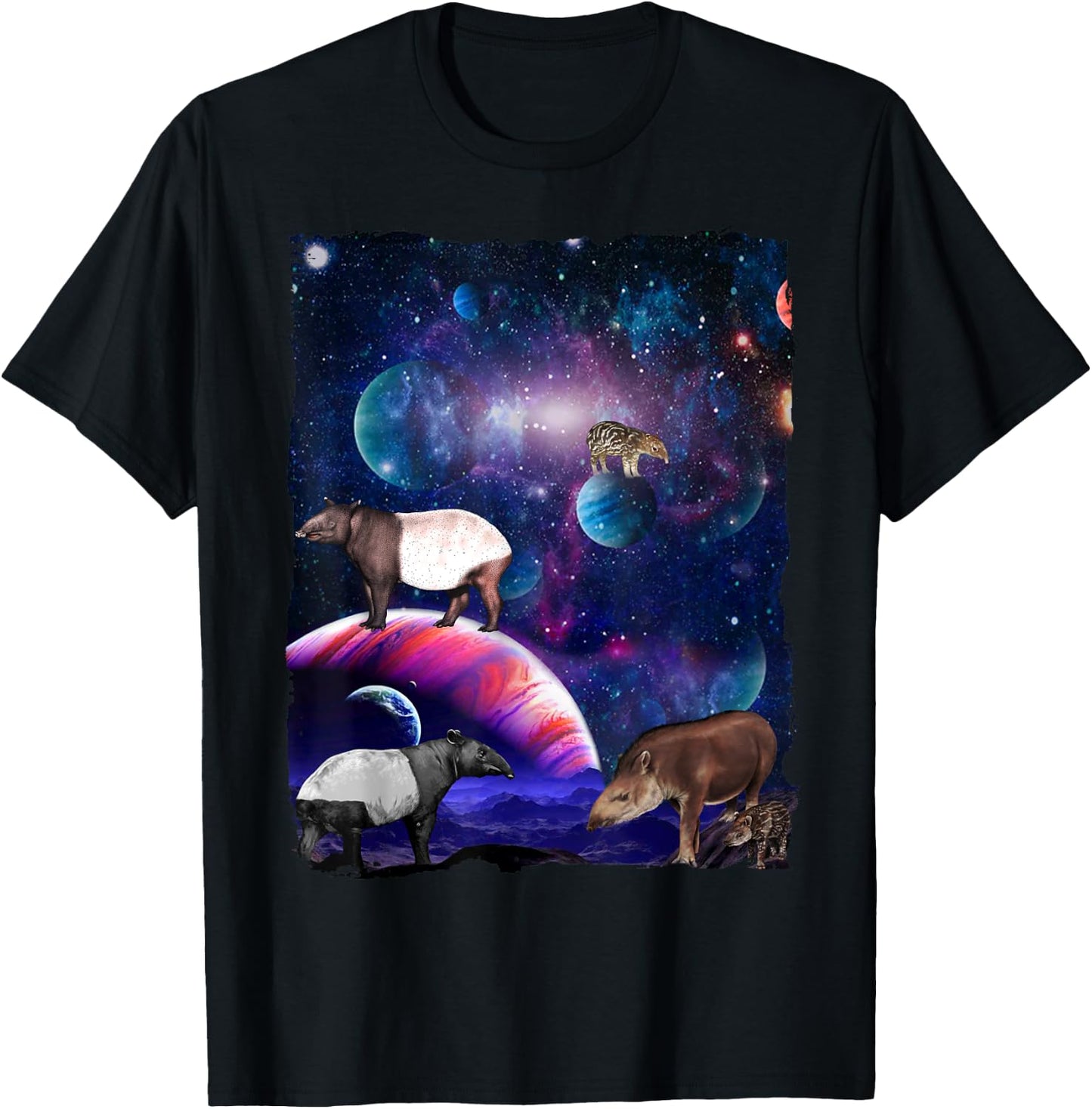Tapir Universe Galaxy Stars Moon Space Wild Tapirs Lover T-Shirt - T-Shirt | Black