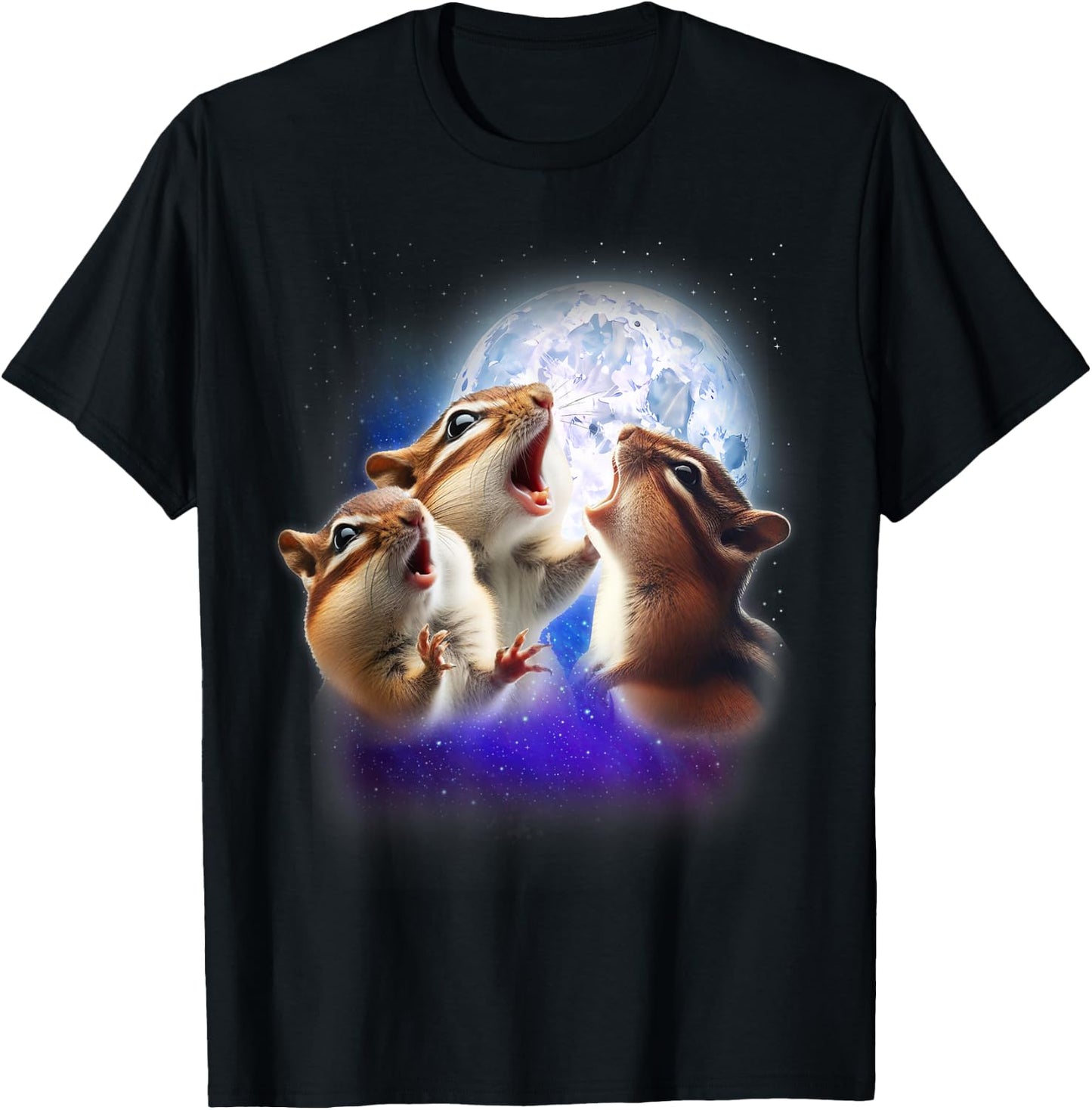 3 Chipmunk Howling At The Moon Funny Chipmunk Animal Lover T-Shirt - T-Shirt | Black