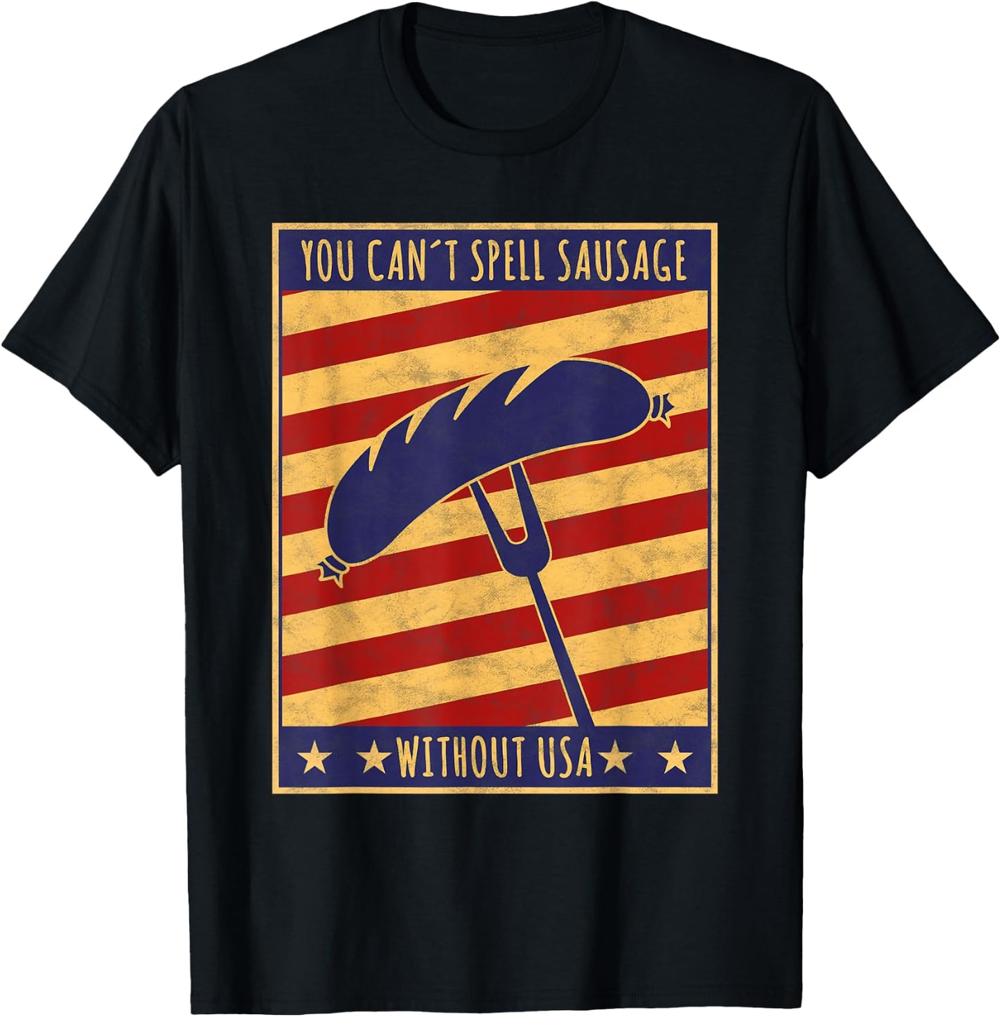 Retro Poster You Can't Spell Sausage Without USA T-Shirt - T-Shirt | Black
