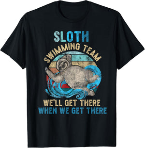 Swimmer Swim Sloth Swimming Team Retro T-Shirt - T-Shirt | Black