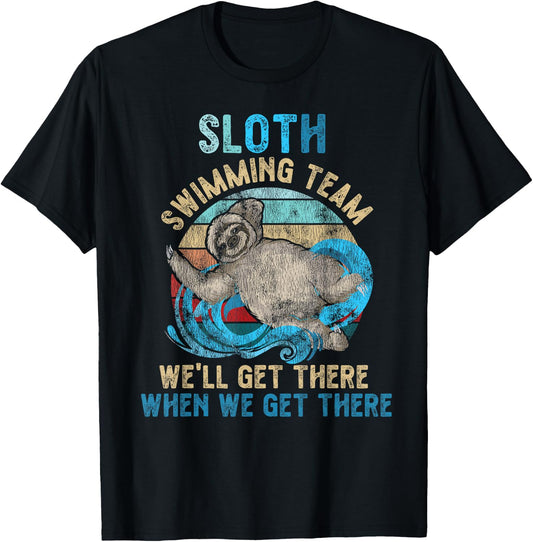 Swimmer Swim Sloth Swimming Team Retro T-Shirt - T-Shirt | Black