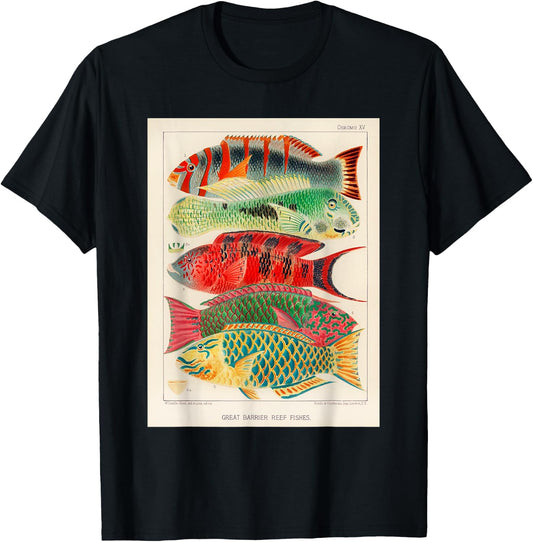 Coral Reef Retro Vintage Tropical Fish Chart Design T-Shirt - T-Shirt | Black