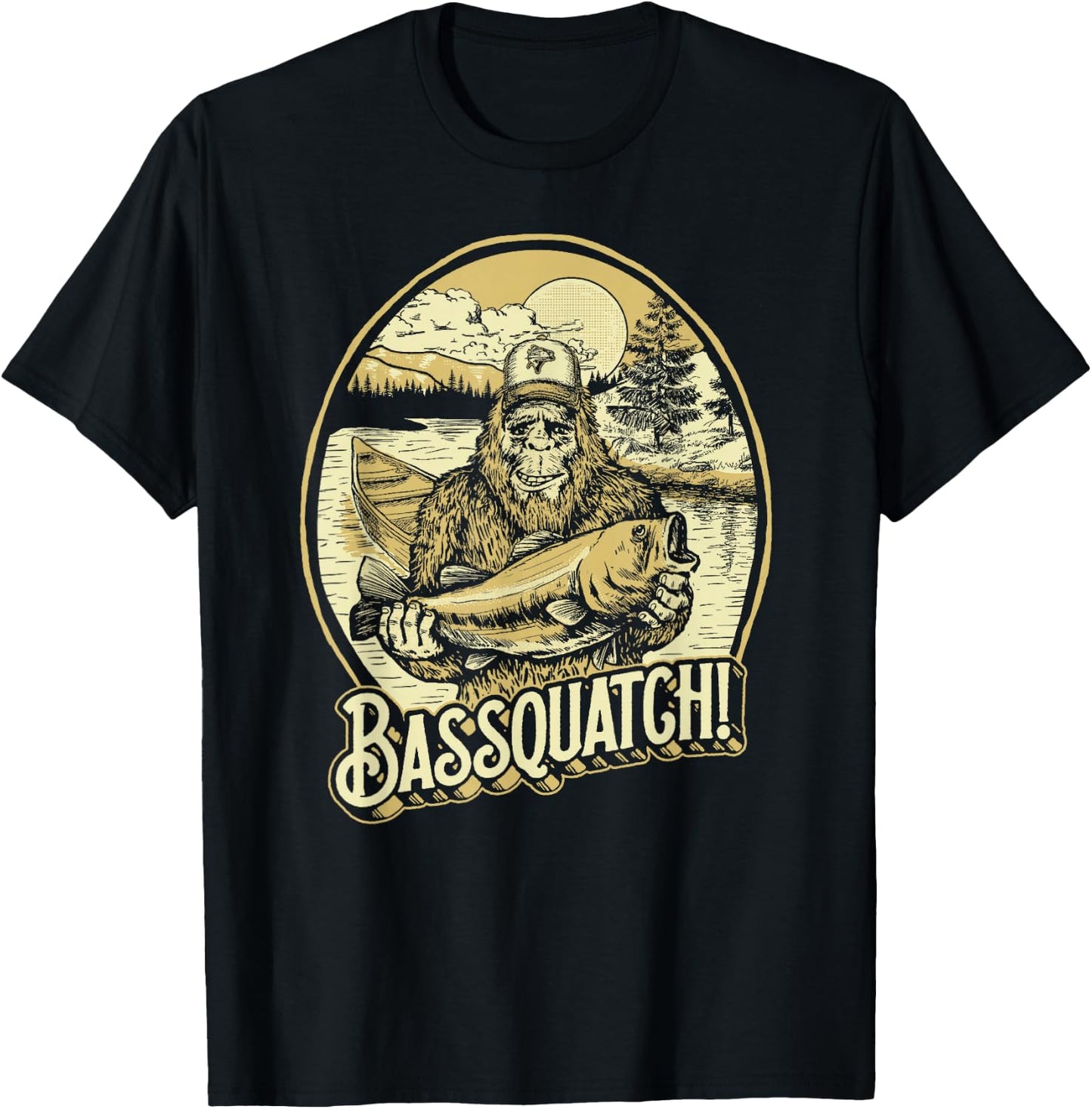 Bassquatch! Bass Fisherman Sasquatch Funny Bigfoot Fishing T-Shirt - T-Shirt | Black