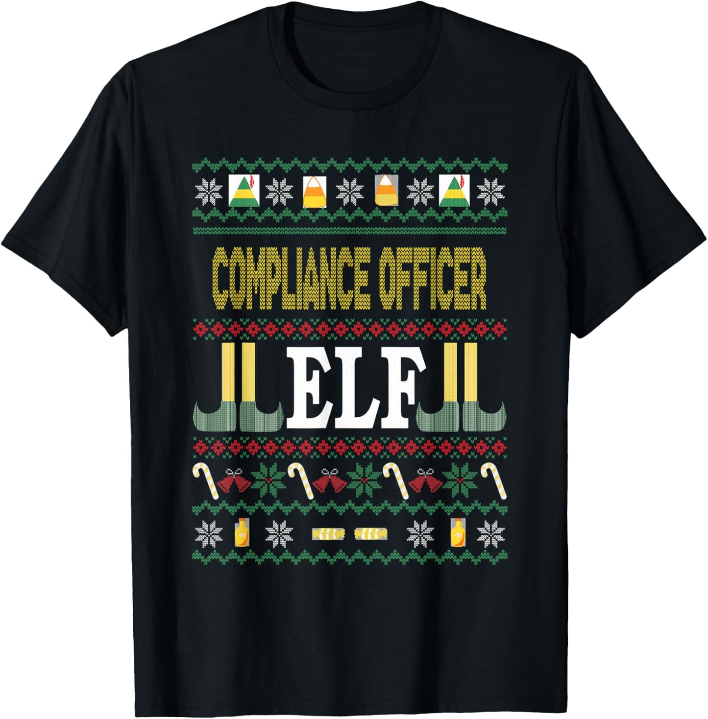 Compliance Officer Elf Funny Christmas Gift T-Shirt - T-Shirt | Black