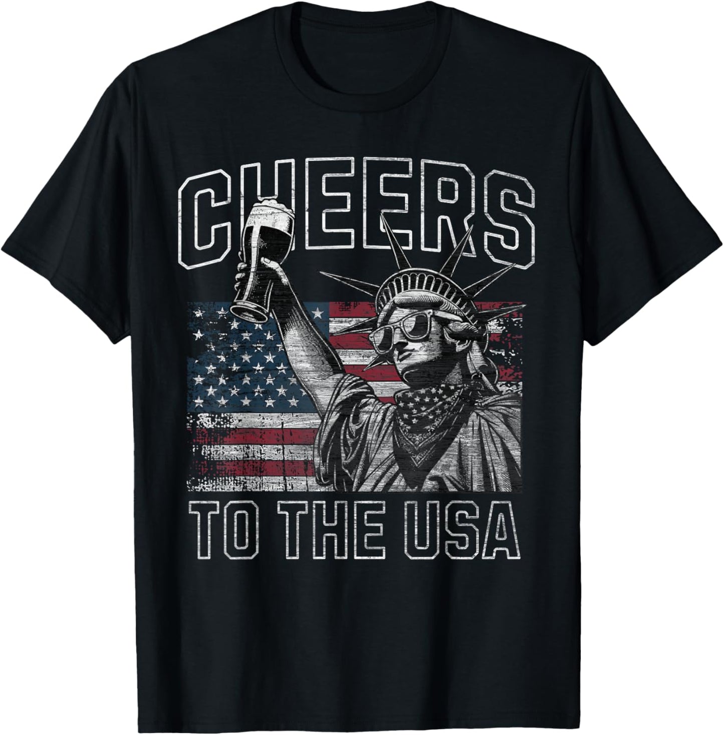Cheers to the USA Statue of Liberty Holding Beer Patriotic Women Men T-Shirt - T-Shirt | Black