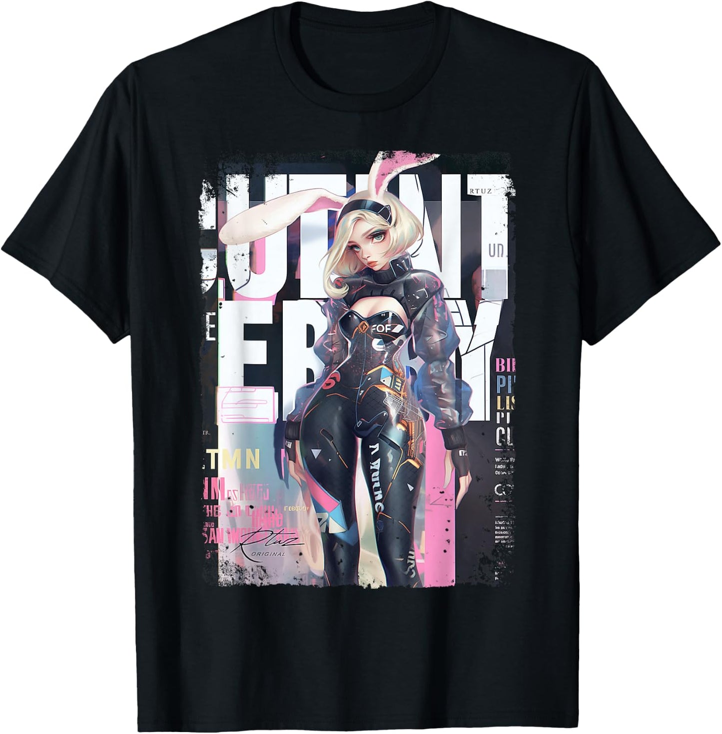 Magazine Cover Vintage Girl Bunny Collage Sexy Model Pin-Up T-Shirt - T-Shirt | Black