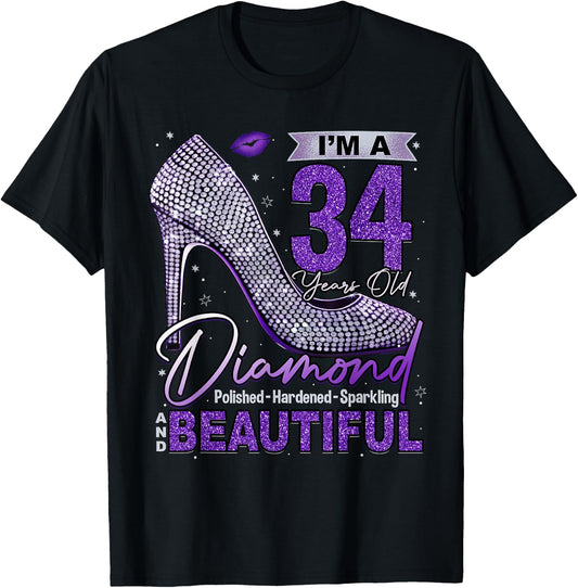 I'm A 34 Years Old Diamond, 34 and Fabulous 34th Birthday T-Shirt - T-Shirt | Black