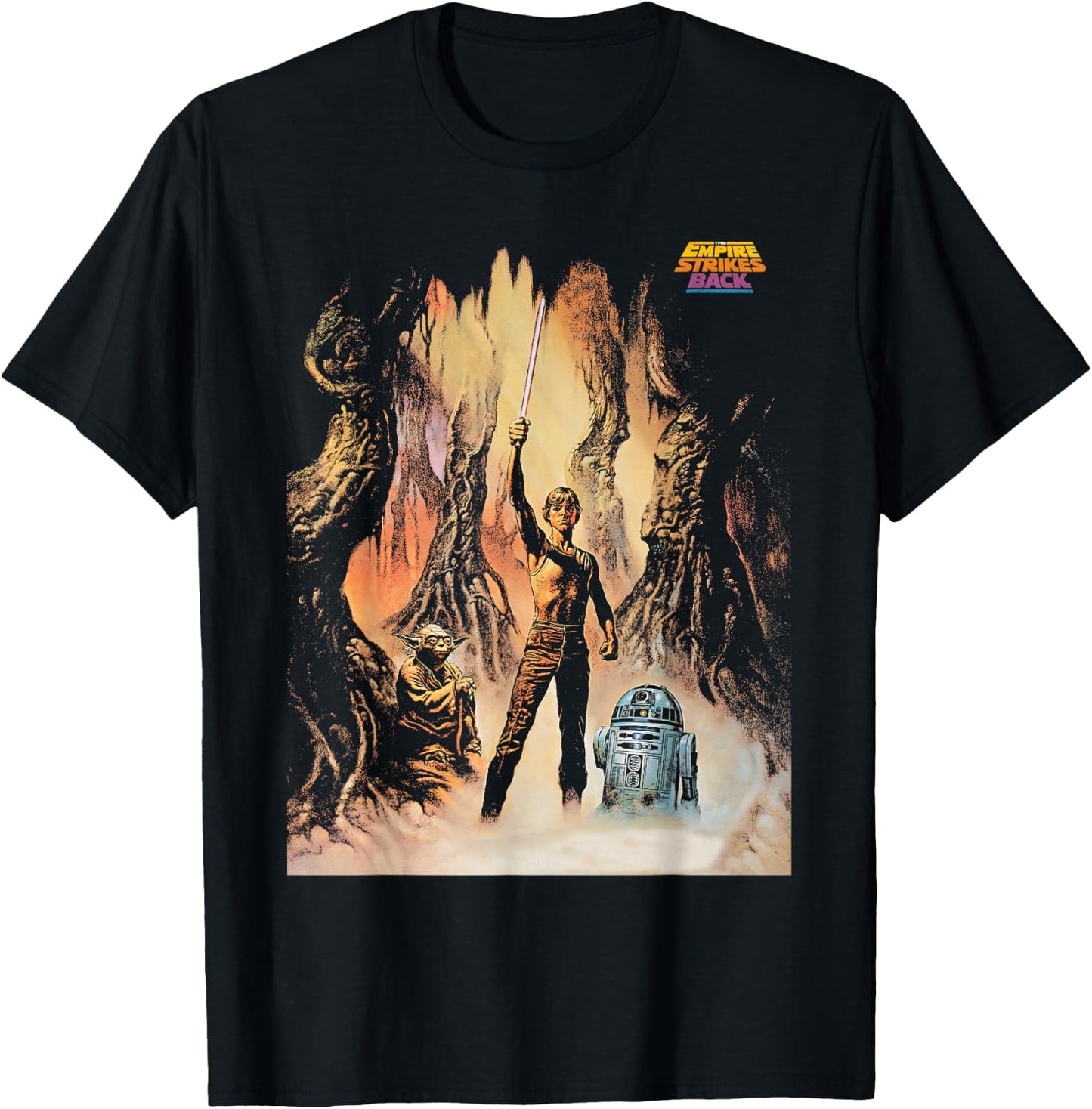Star Wars The Empire Strikes Back Yoda Luke R2-D2 T-Shirt - T-Shirt | Black