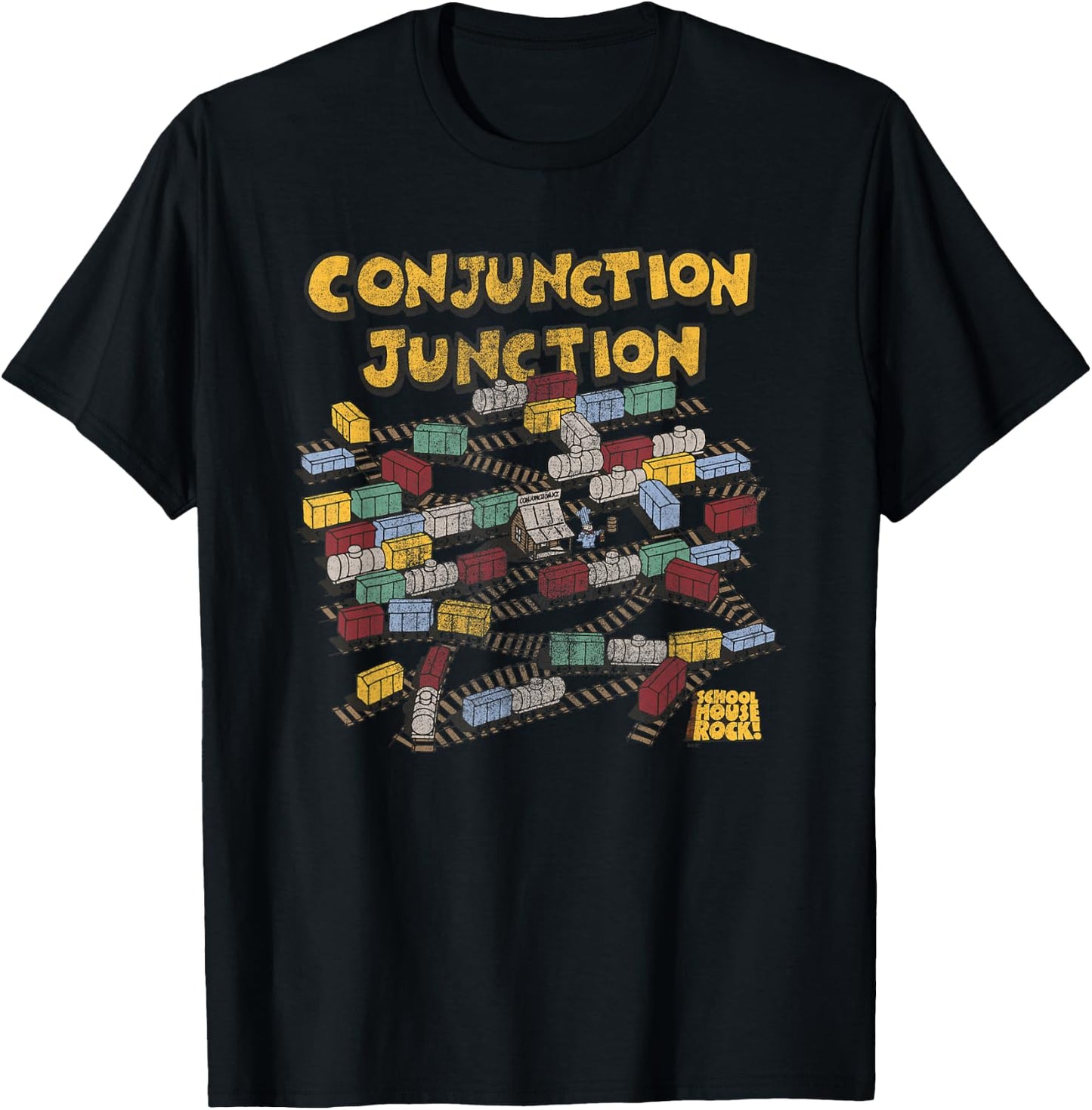 Schoolhouse Rock Conjunction Junction Railyard Retro TV Show T-Shirt - T-Shirt | Black