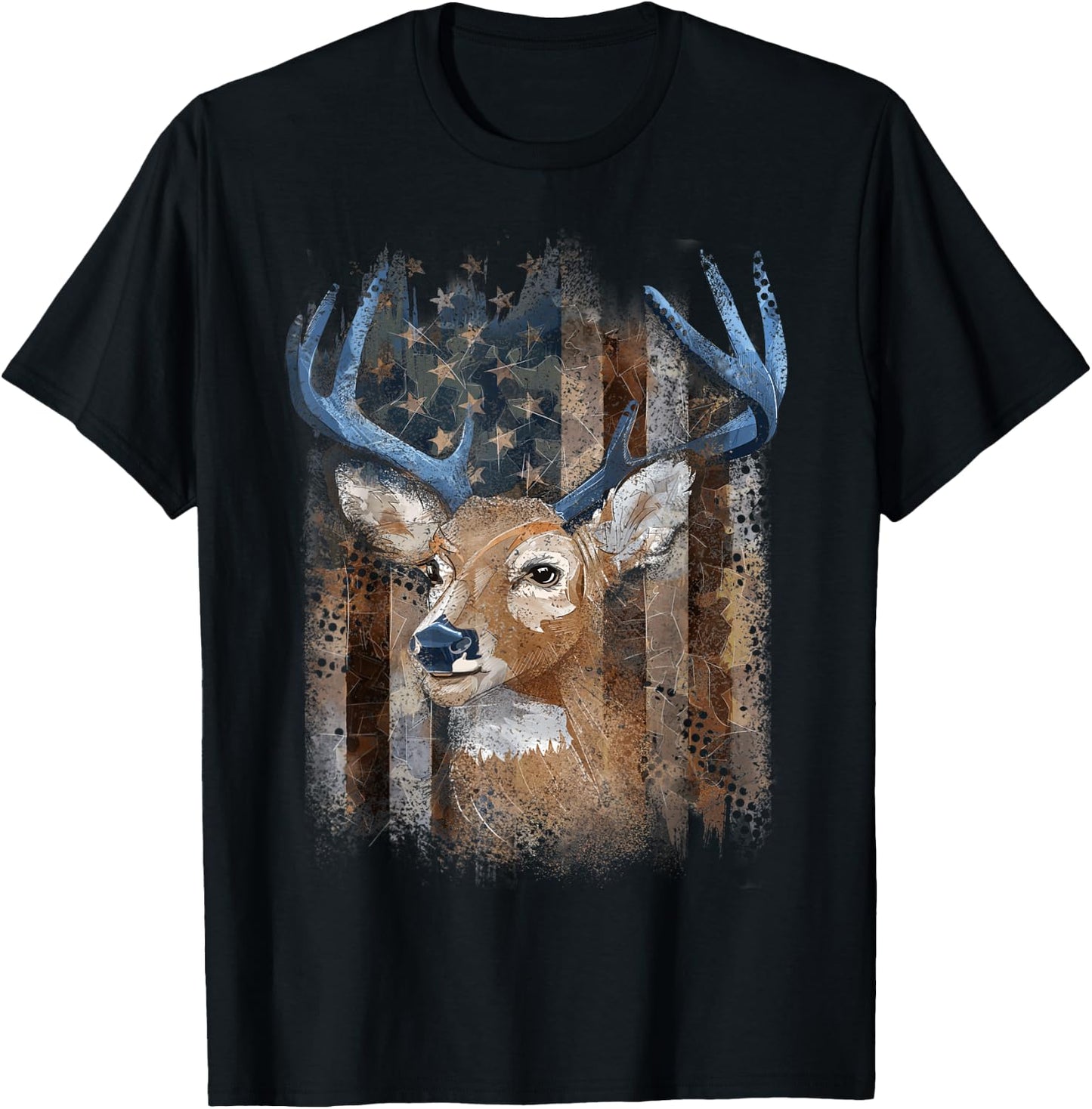 Whitetail Buck Deer Hunting American Flag Buck Hunting Men T-Shirt - T-Shirt | Black