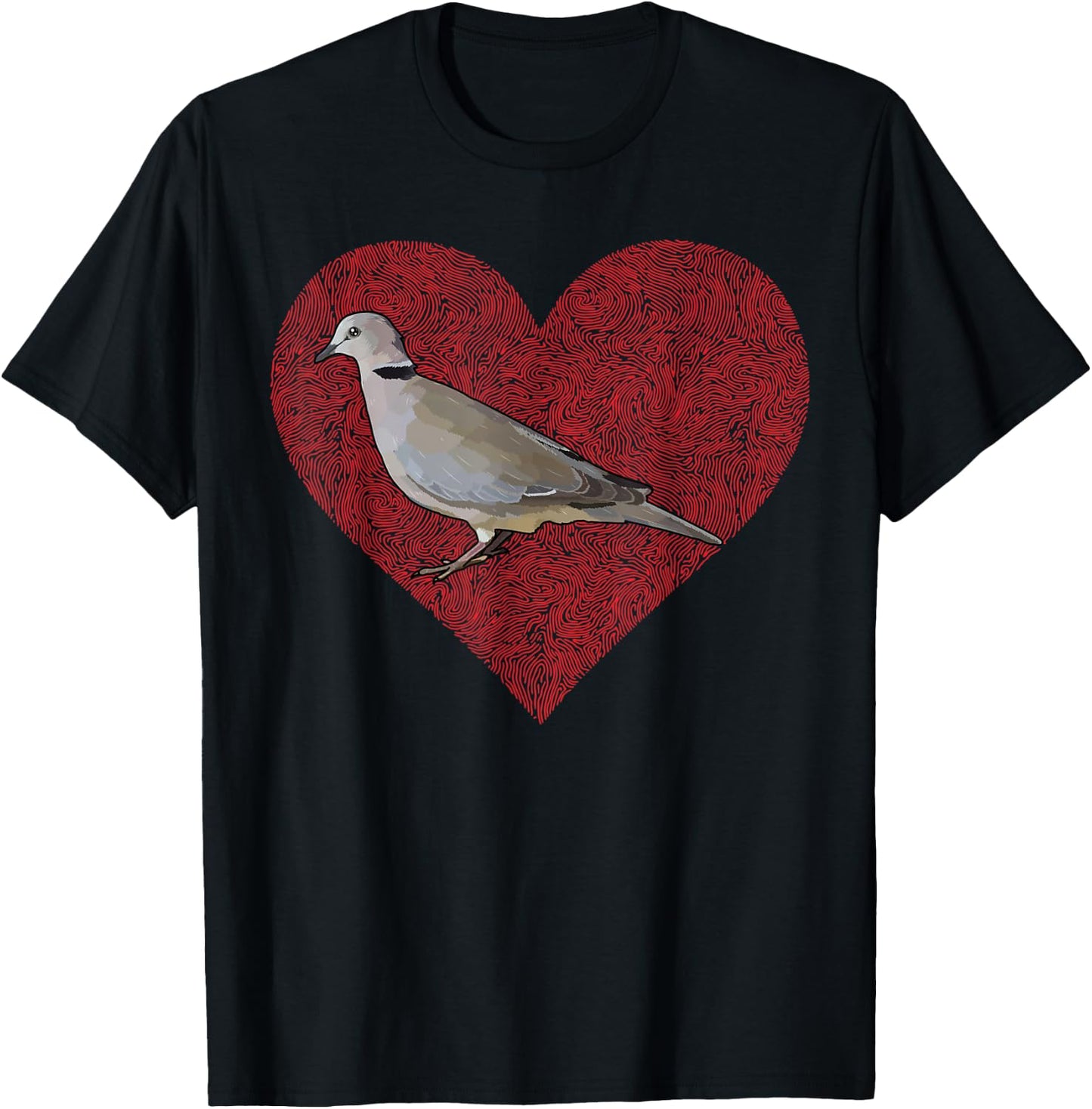 Ring-Necked Doves Valentines Day Bird Love Fingerprint T-Shirt - T-Shirt | Black