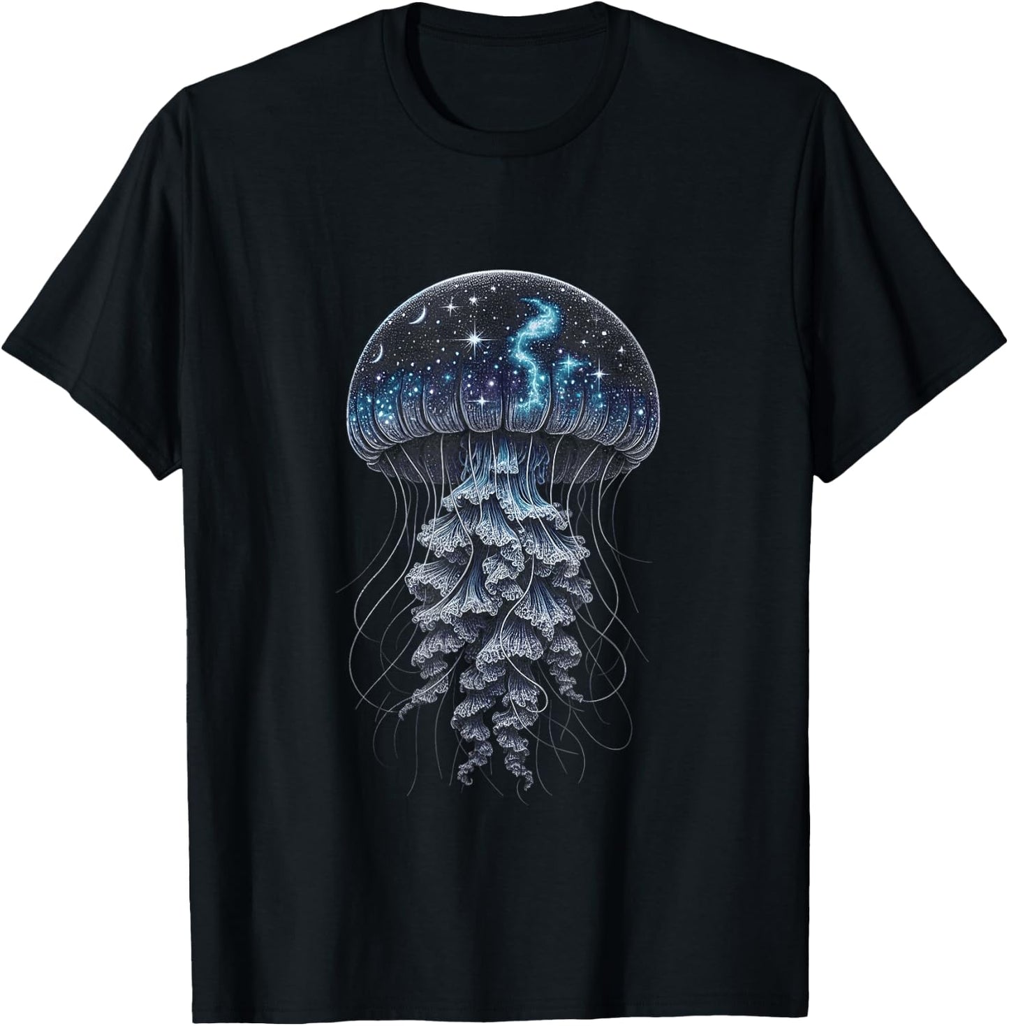 Starry Night Jellyfish - Ocean Meets Galaxy T-Shirt - T-Shirt | Black