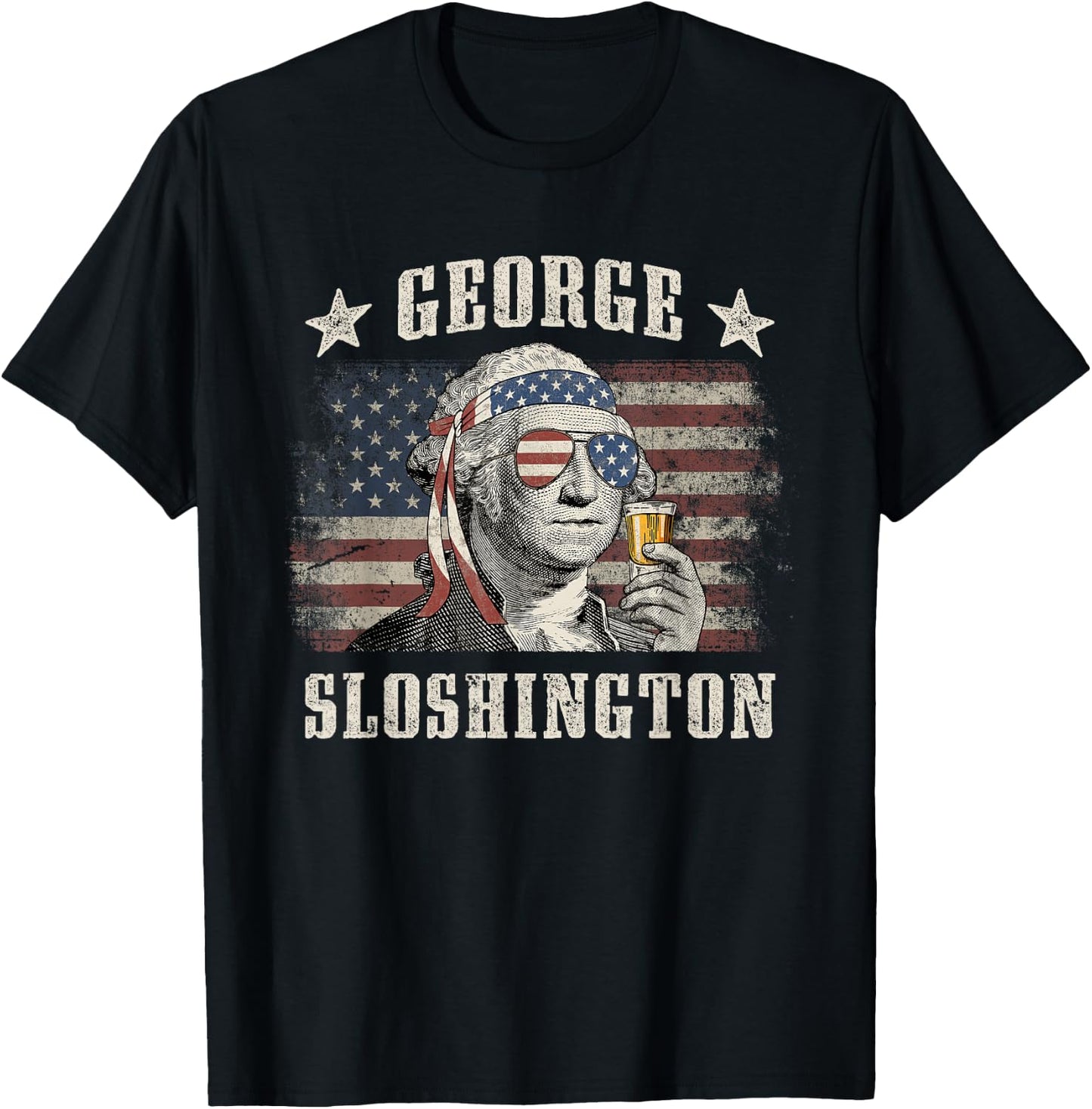 George Sloshington 4th of July Party Washington Funny T-Shirt - T-Shirt | Black