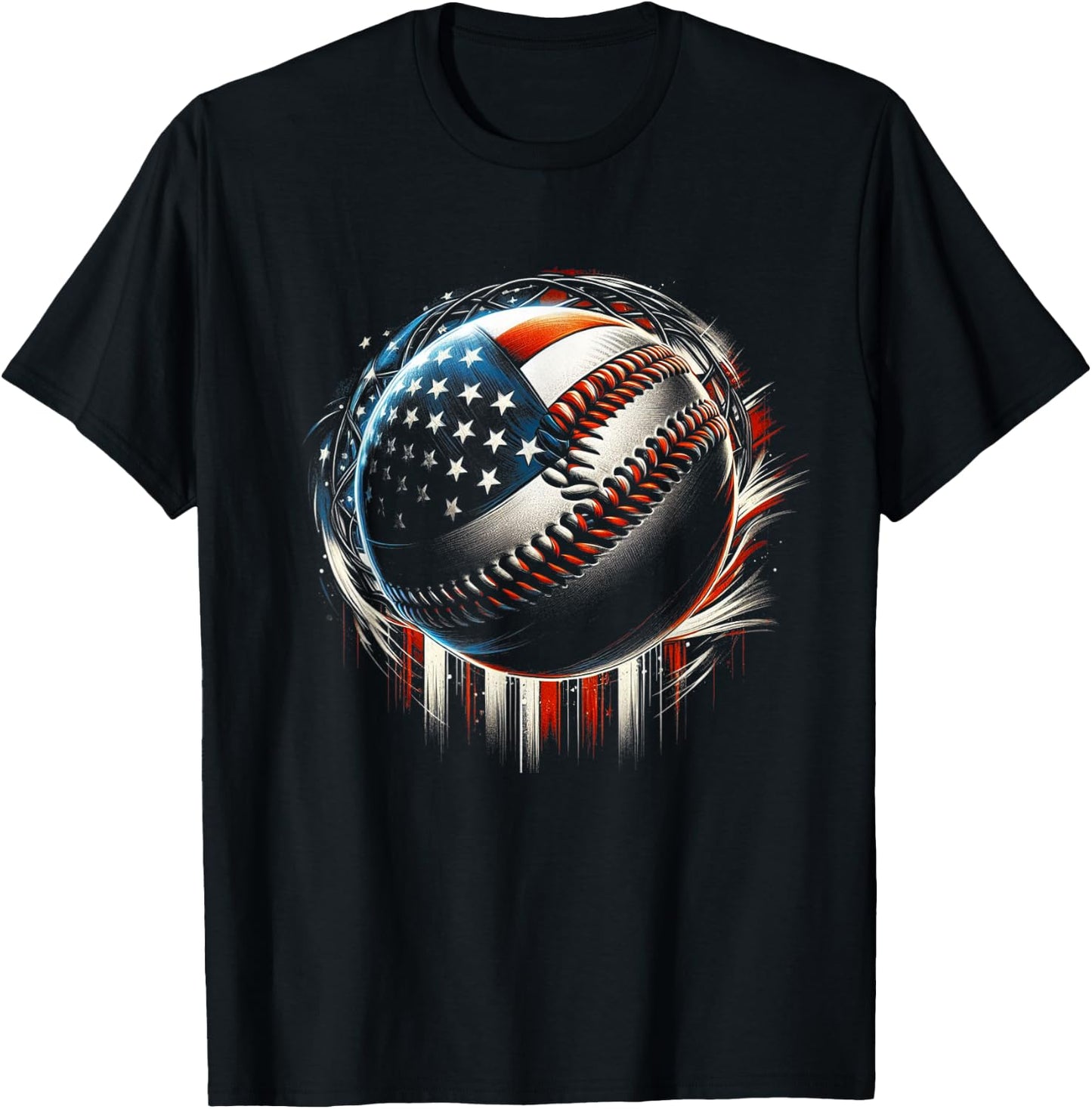 Baseball 4th Of July Men USA American Flag Boys Patriotic T-Shirt - T-Shirt | Black