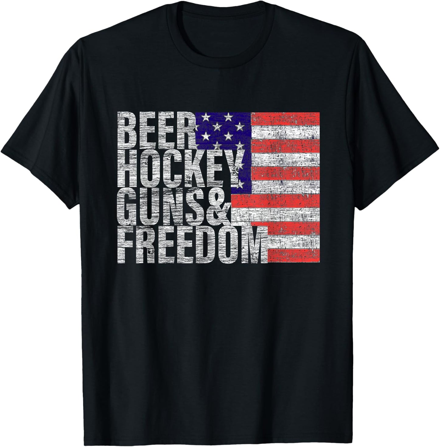 Beer Hockey Guns & Freedom T-Shirt - T-Shirt | Black