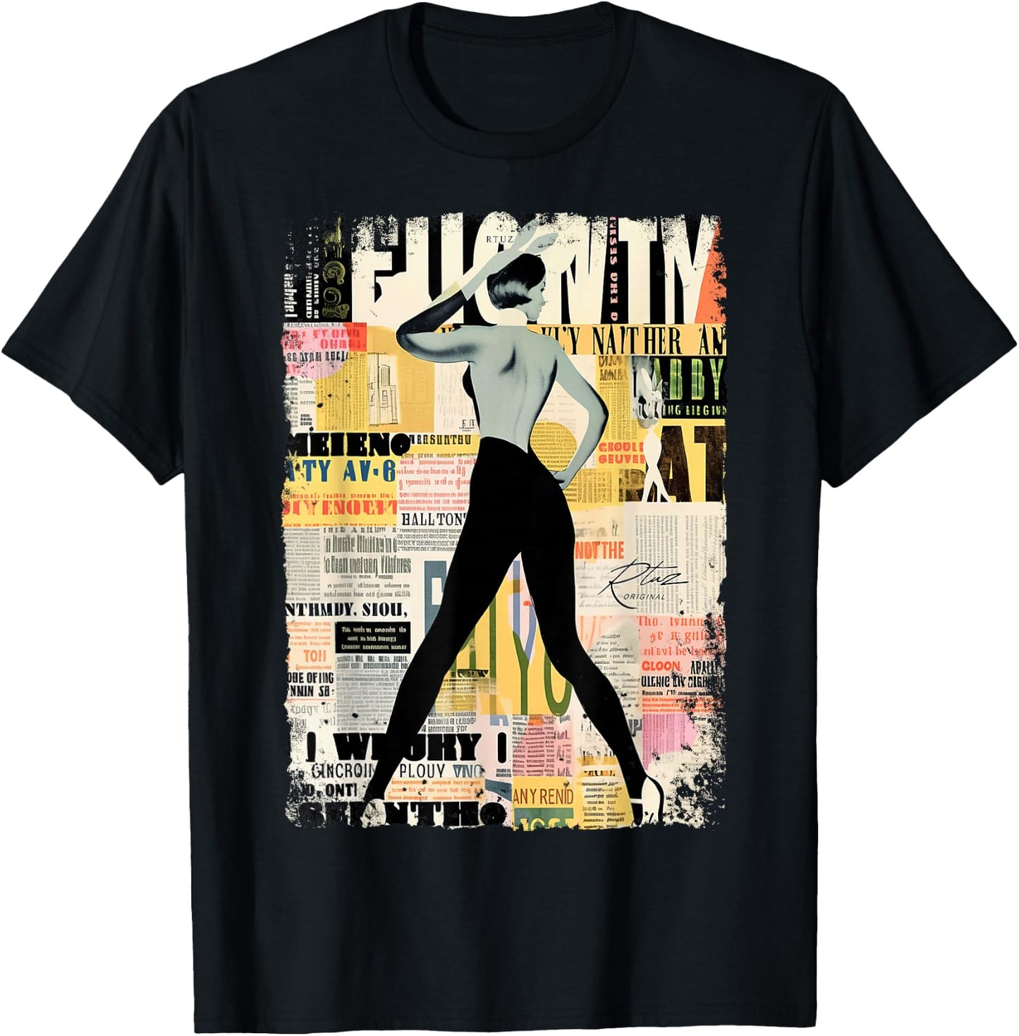 Magazin Cover Vintage Girl Bunny Collage Sexy Model Pin-up T-Shirt - T-Shirt | Black