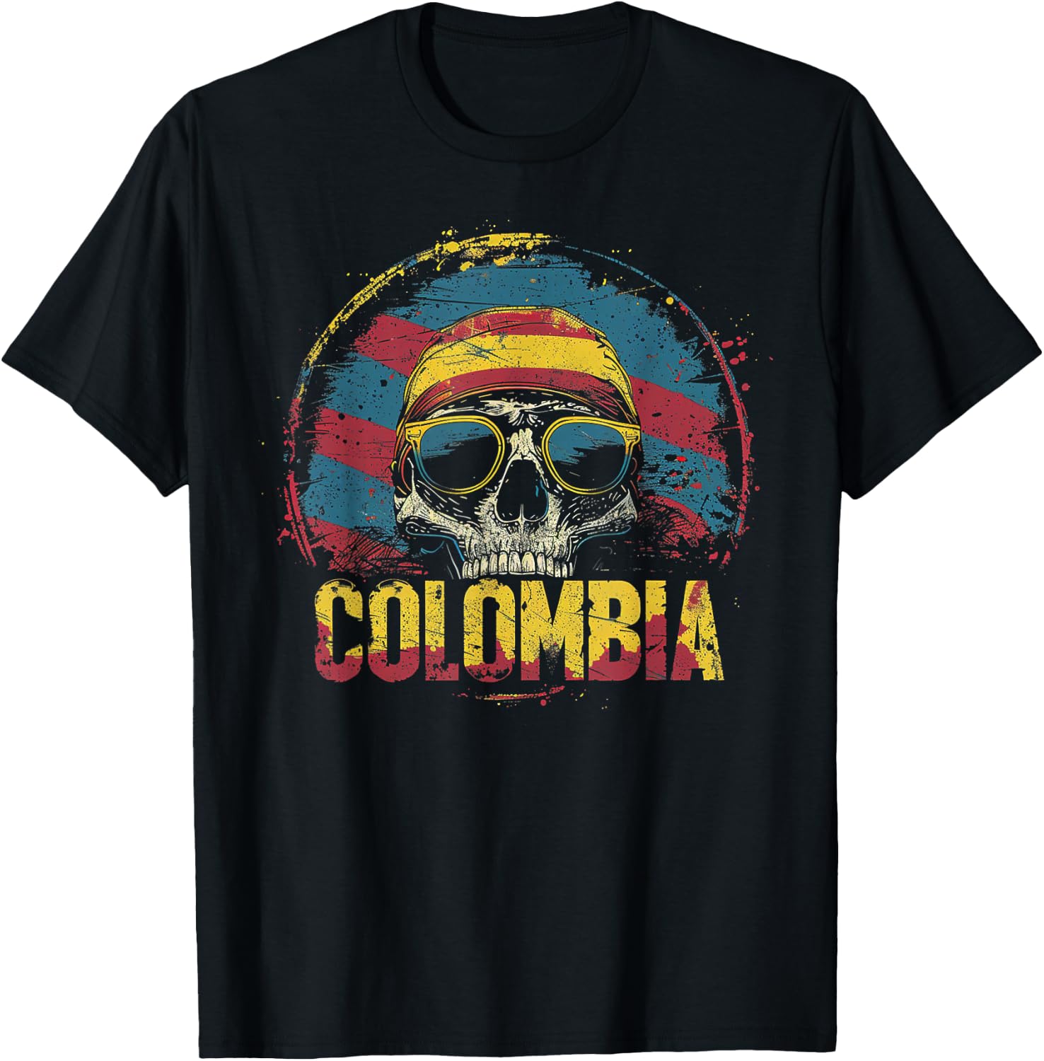 Colombian Colombia Flag - Skull Skeleton Vintage Country T-Shirt - T-Shirt | Black