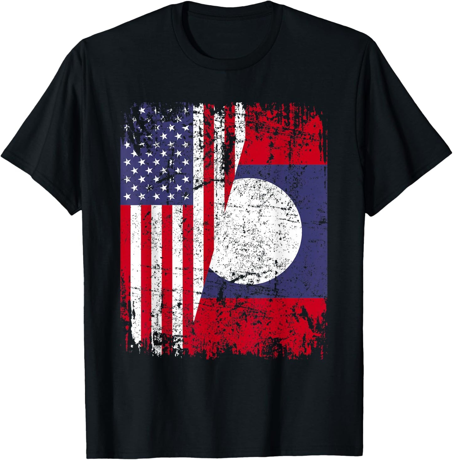 LAOTIAN ROOTS | Half American Flag | USA LAOS FLAG T-Shirt - T-Shirt | Black
