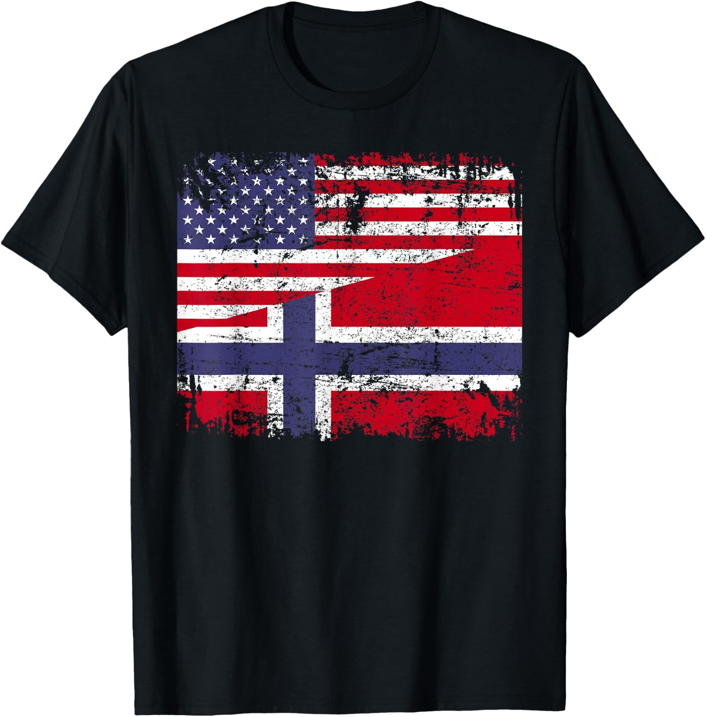 NORWEGIAN ROOTS | Half American Flag | USA NORWAY FLAG T-Shirt - T-Shirt | Black