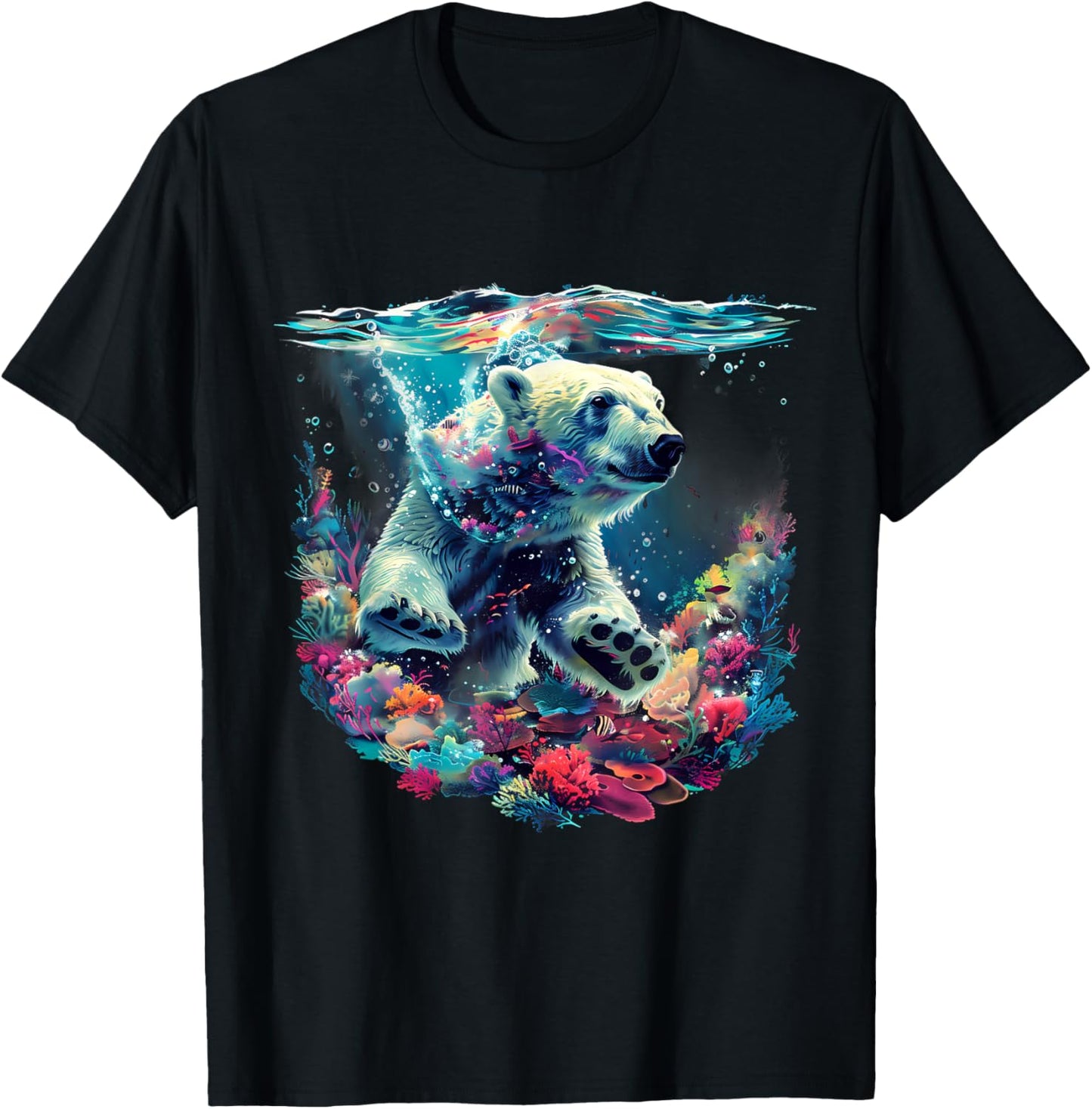 Polar Bear Sea Ocean Polar Bear Marine Mammal Artwork Motif T-Shirt - T-Shirt | Black