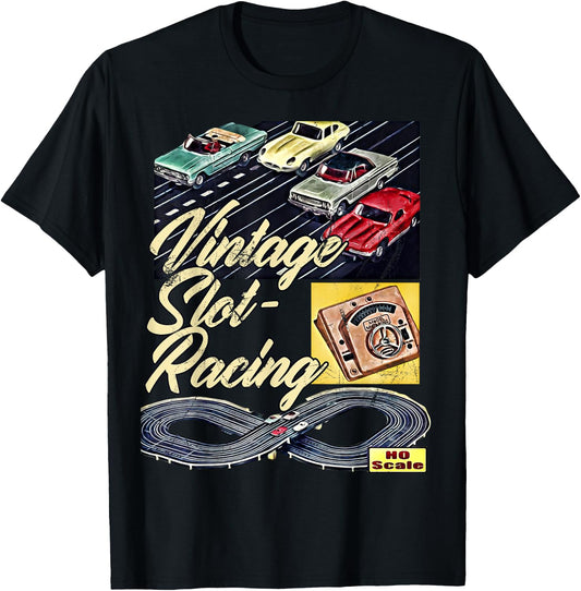 Click for more RC Basher, Crawler, Speed Run Stuff Vintage Racing Car Track SlotCar SlotRacing Toy Retro -Adults, -Kids Black Small Classic Fit Crew Collar Short Sleeve T-Shirt - T-Shirt | Black