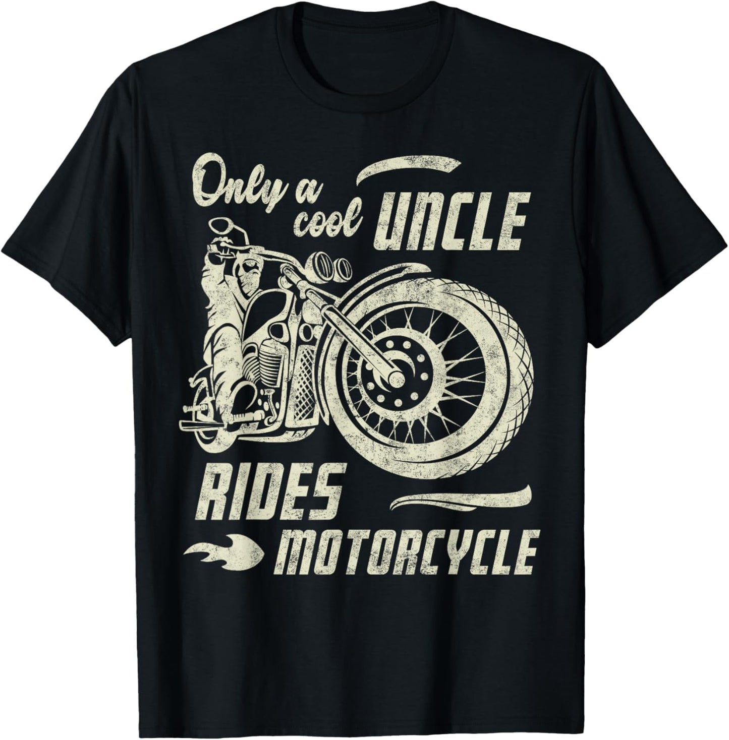 Only a Cool Uncle Rides Motorcycle Father's Day Biker Uncle T-Shirt - T-Shirt | Black