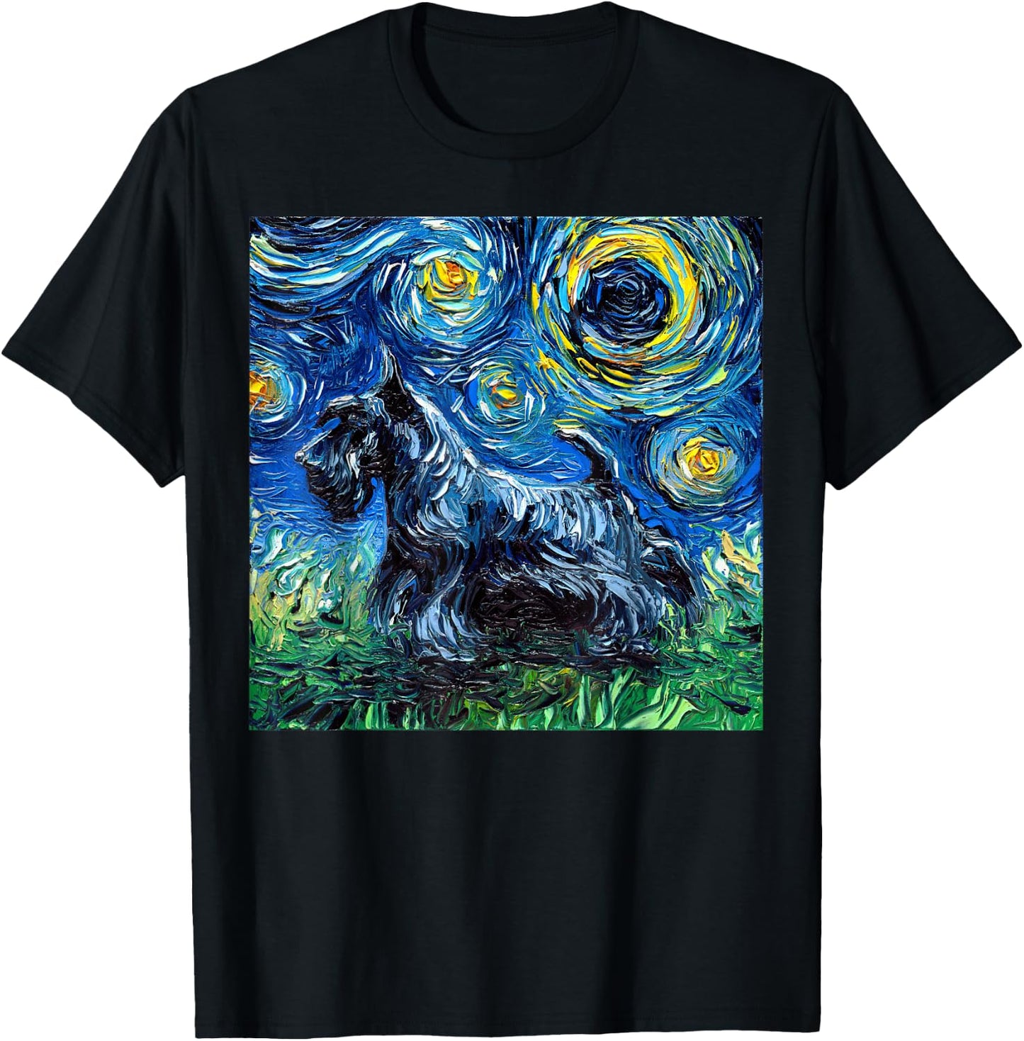 Scottish Terrier Starry Night Scotty Dog Artwork T-Shirt - T-Shirt | Black