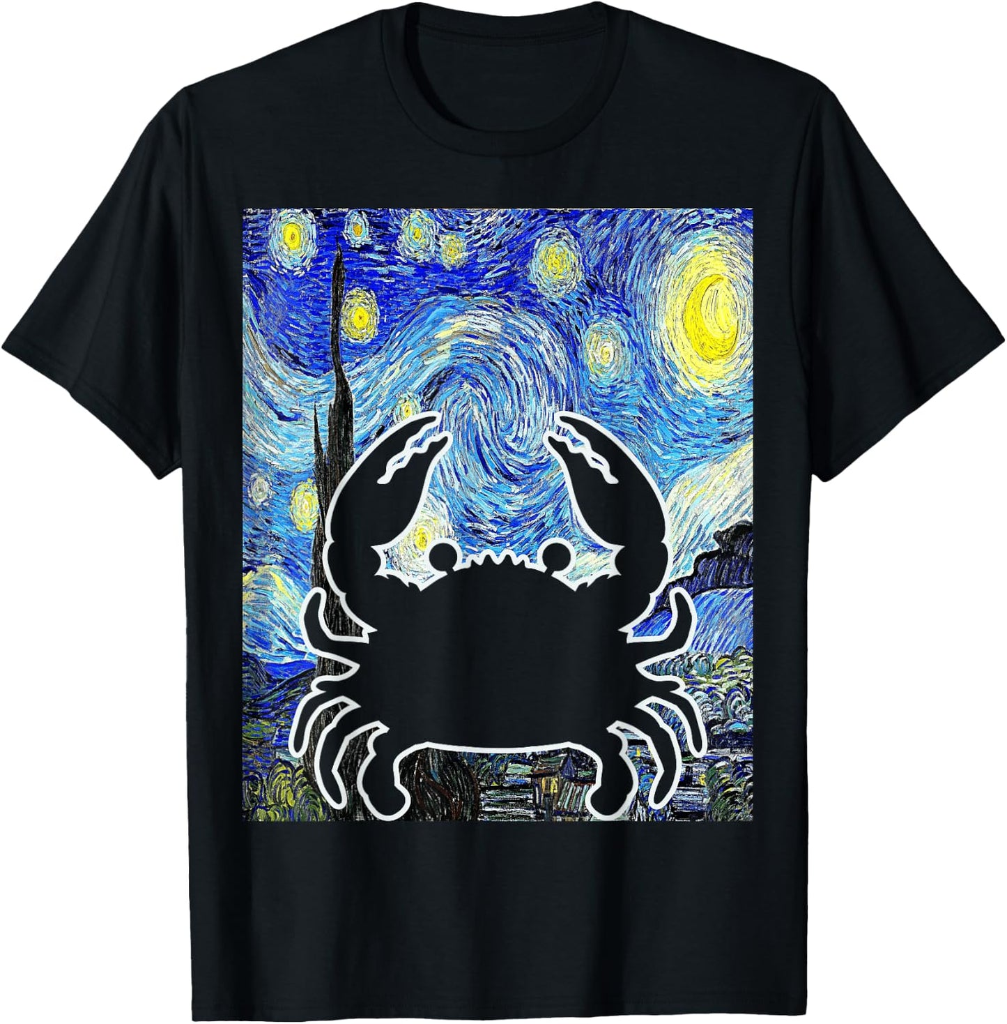 Crab Starry Night Seafood Crabbing Van Gogh Painting T-Shirt - T-Shirt | Black
