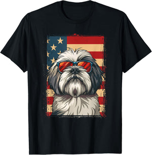 Lhasa Apso Dog 4th July America USA Flag Patriotic T-Shirt - T-Shirt | Black