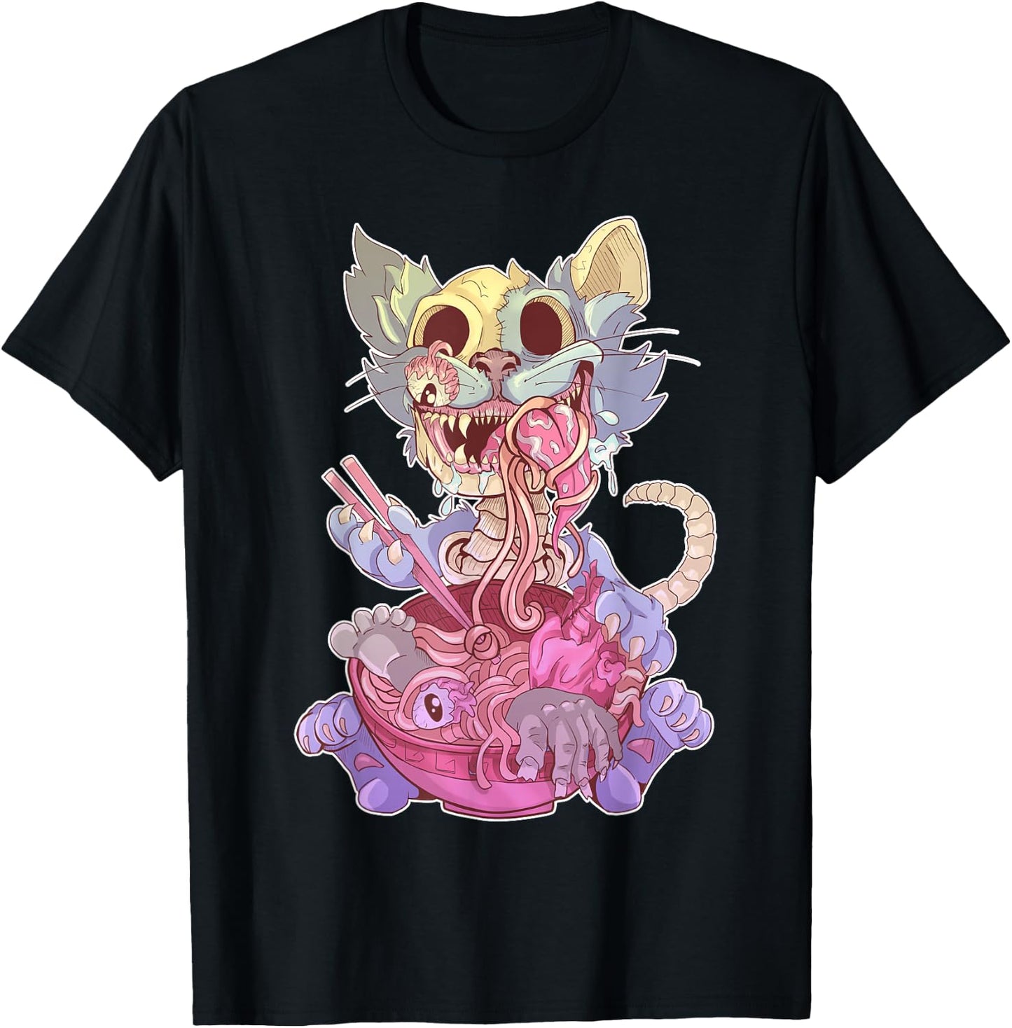 Ramen Shirt Pastel Goth Kawaii Weird Cat Eating Ramen Otaku T-Shirt - T-Shirt | Black