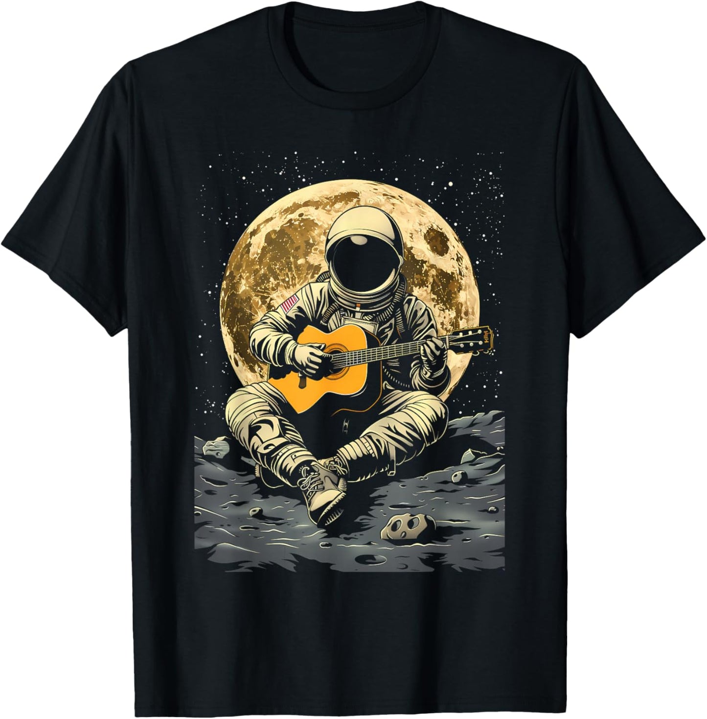 Astronaut Playing Guitar Rock Music Guitar Cosmos Space Man T-Shirt - T-Shirt | Black
