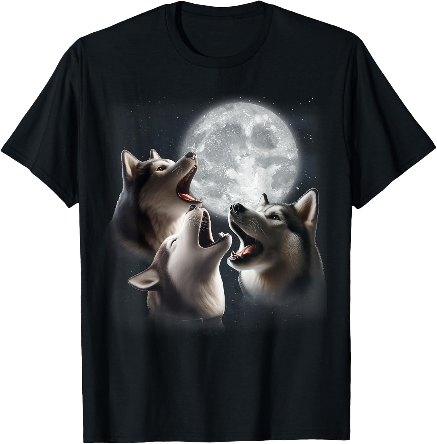 3 Husky Howling At The Moon Funny Siberian Husky Dog Lover T-Shirt - T-Shirt | Black