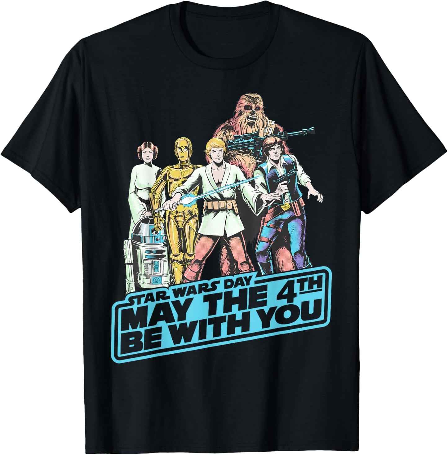 Star Wars May The Fourth Group Shot Retro Poster T-Shirt - T-Shirt | Black