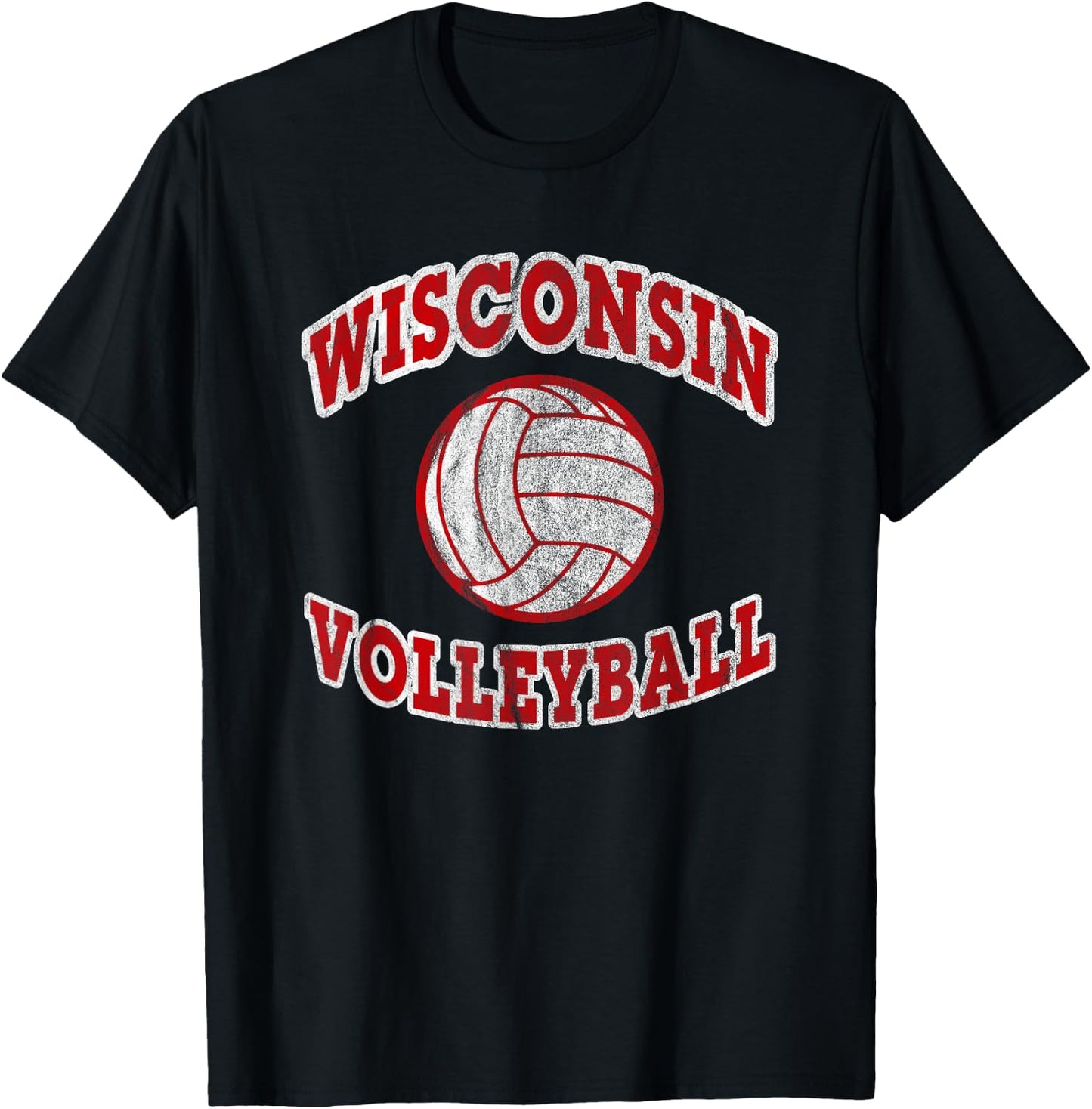 Wisconsin Volleyball Classic Style VIntage Distressed T-Shirt - T-Shirt | Black