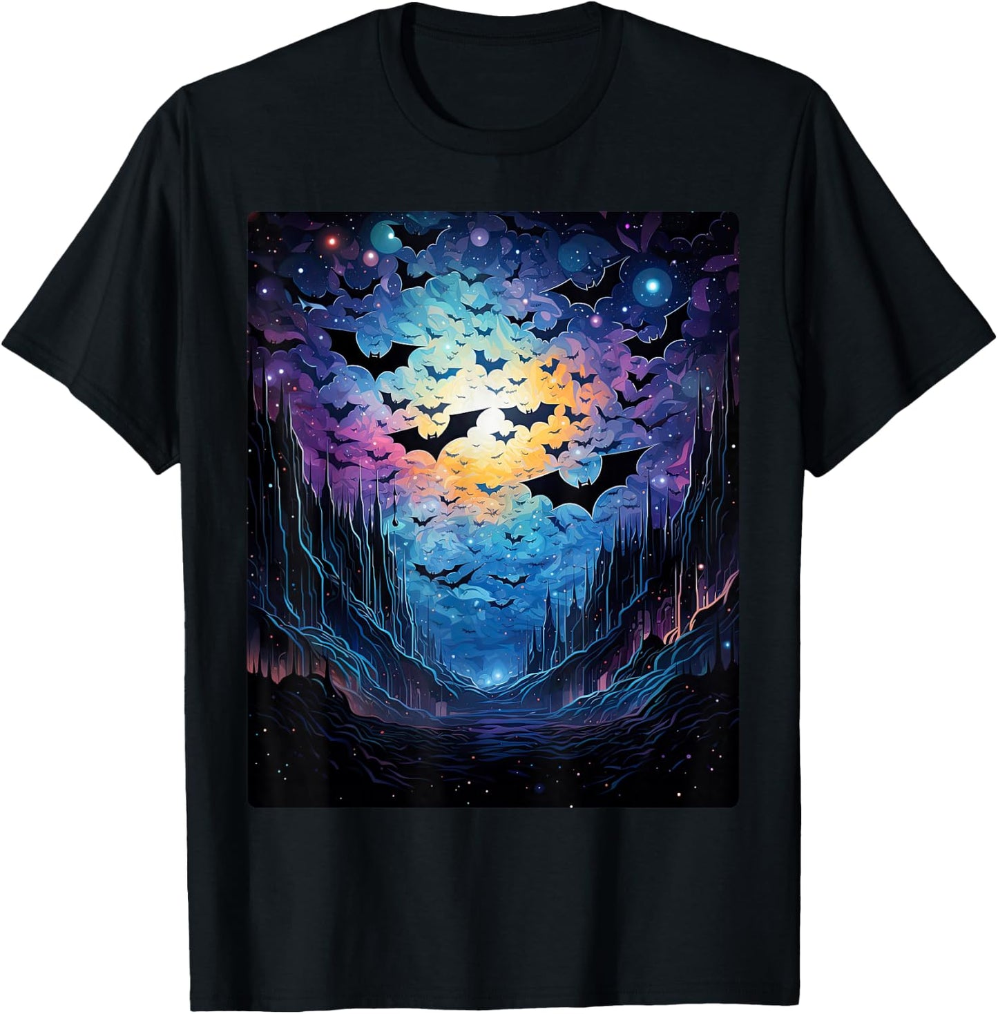 Gothic Bat Spooky Bats Pattern Moon Night T-Shirt - T-Shirt | Black