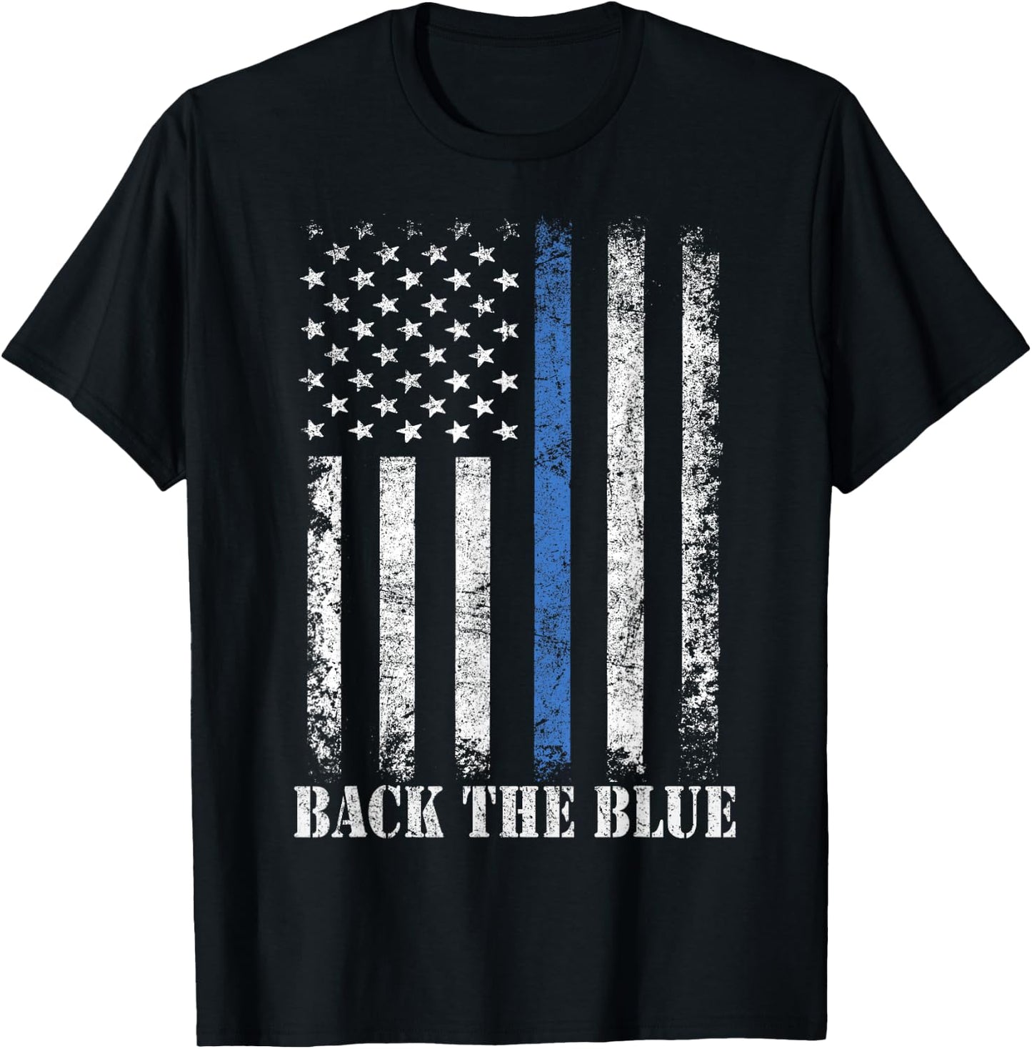 Thin Blue Line Back The Blue American Flag Police Support T-Shirt - T-Shirt | Black