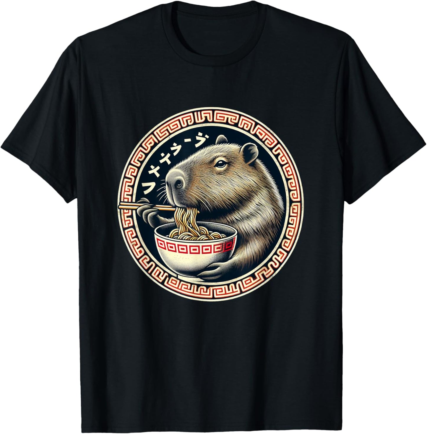 Capybara Ramen Rodent Kawaii Neko Japanese Noodles Aesthetic T-Shirt - T-Shirt | Black