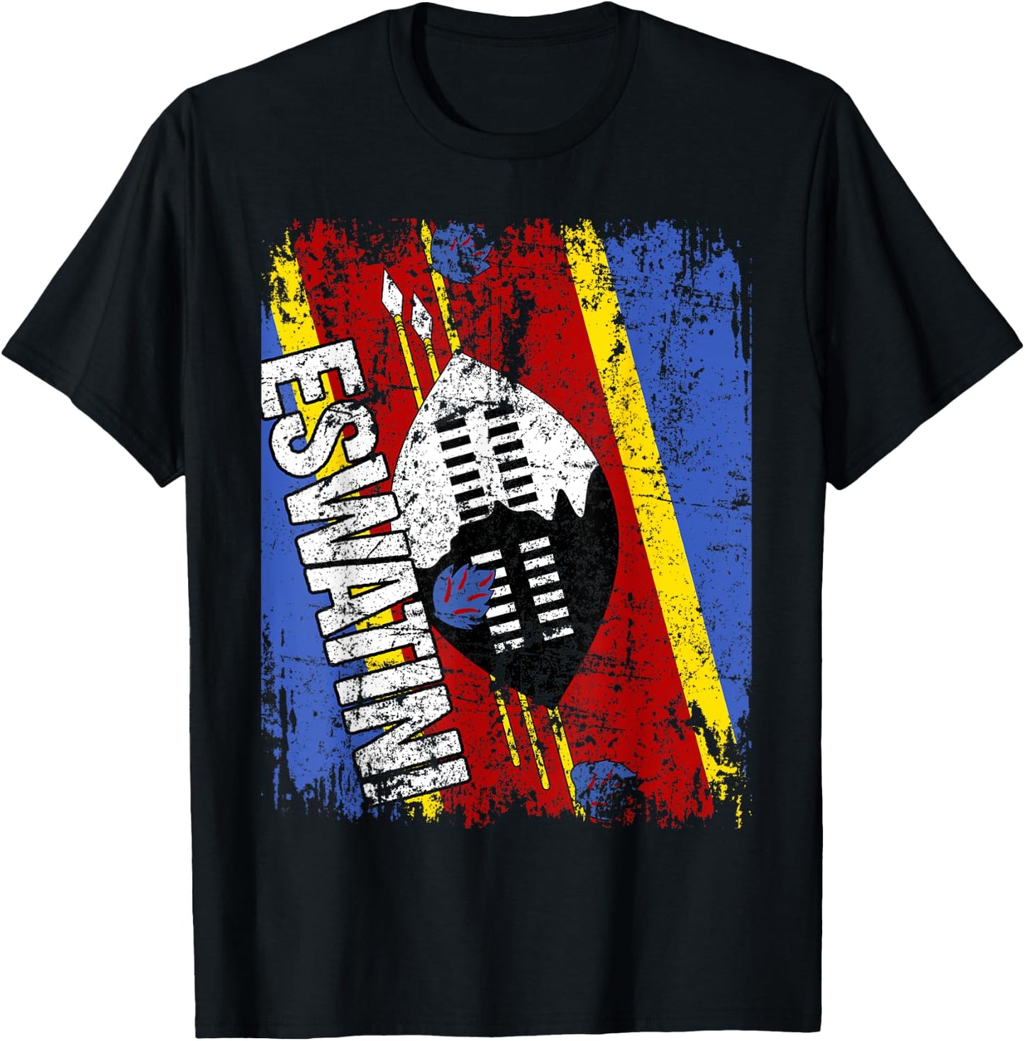 ESWATINI Flag Vintage Distressed SWAZILAND ESWATINI SWAZI T-Shirt - T-Shirt | Black