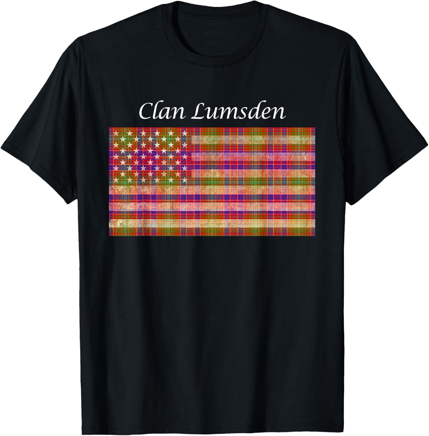 Clan Lumsden Scottish Tartan American Flag T-Shirt - T-Shirt | Black