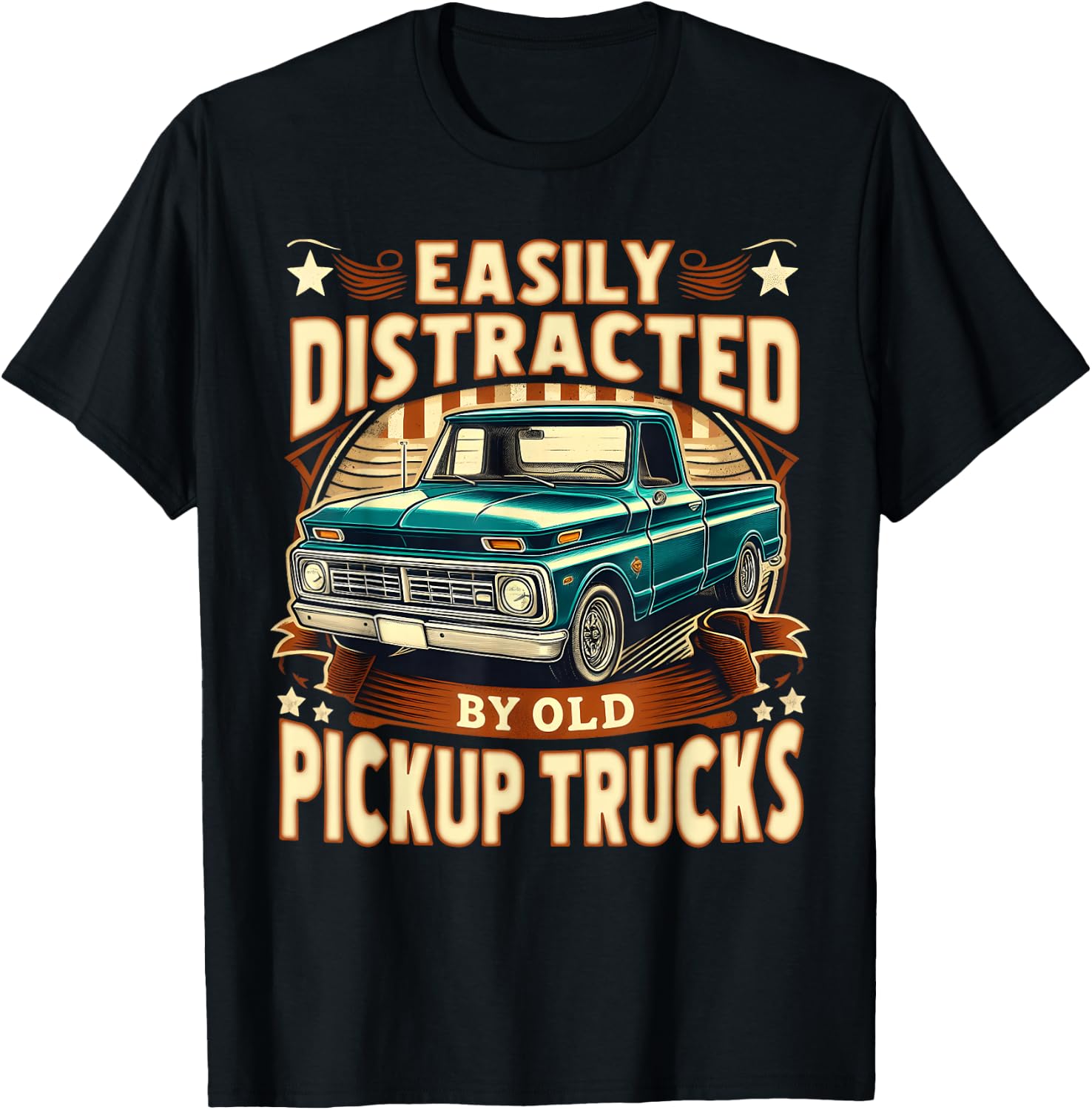 Easily Distracted by Old Pickup Trucks Funny Trucker T-Shirt - T-Shirt | Black