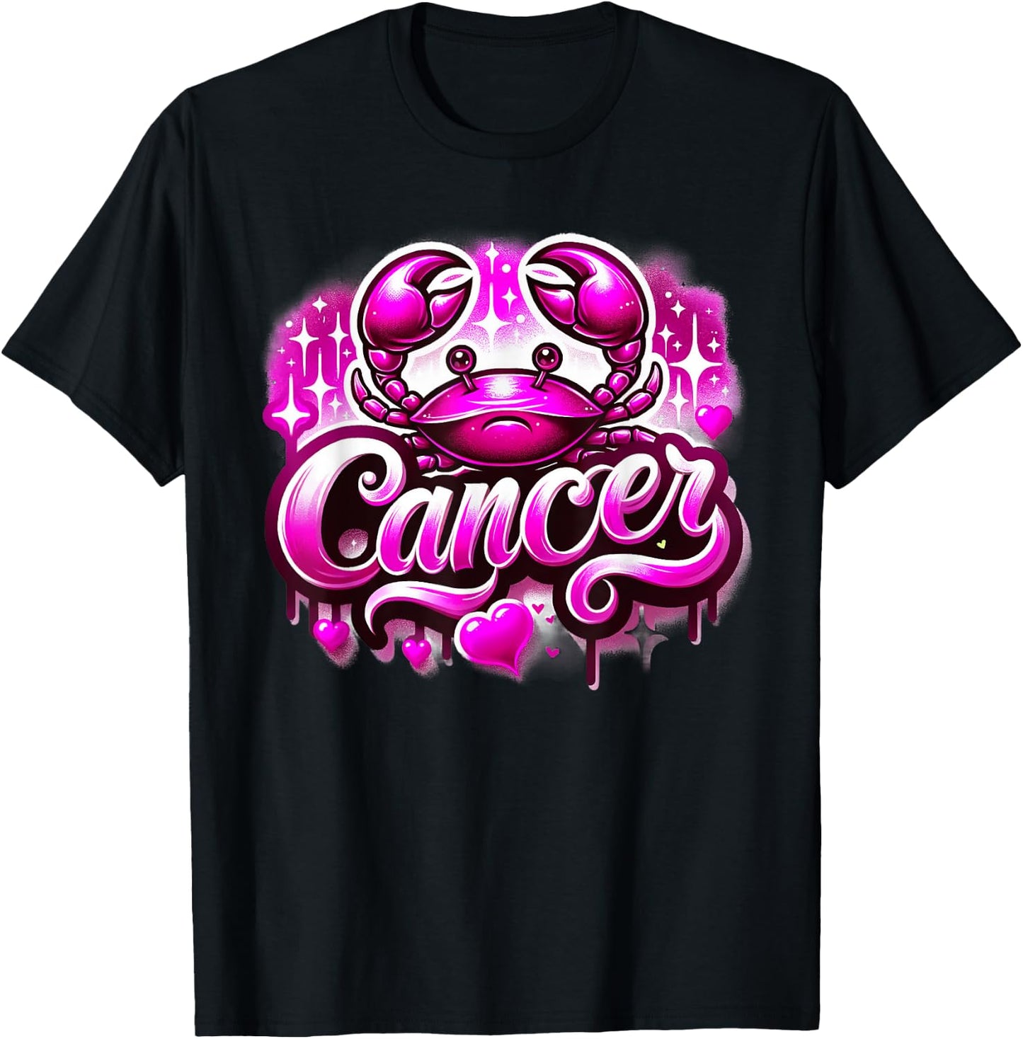 Pink Cancer Zodiac Star Sign T-Shirt - T-Shirt | Black