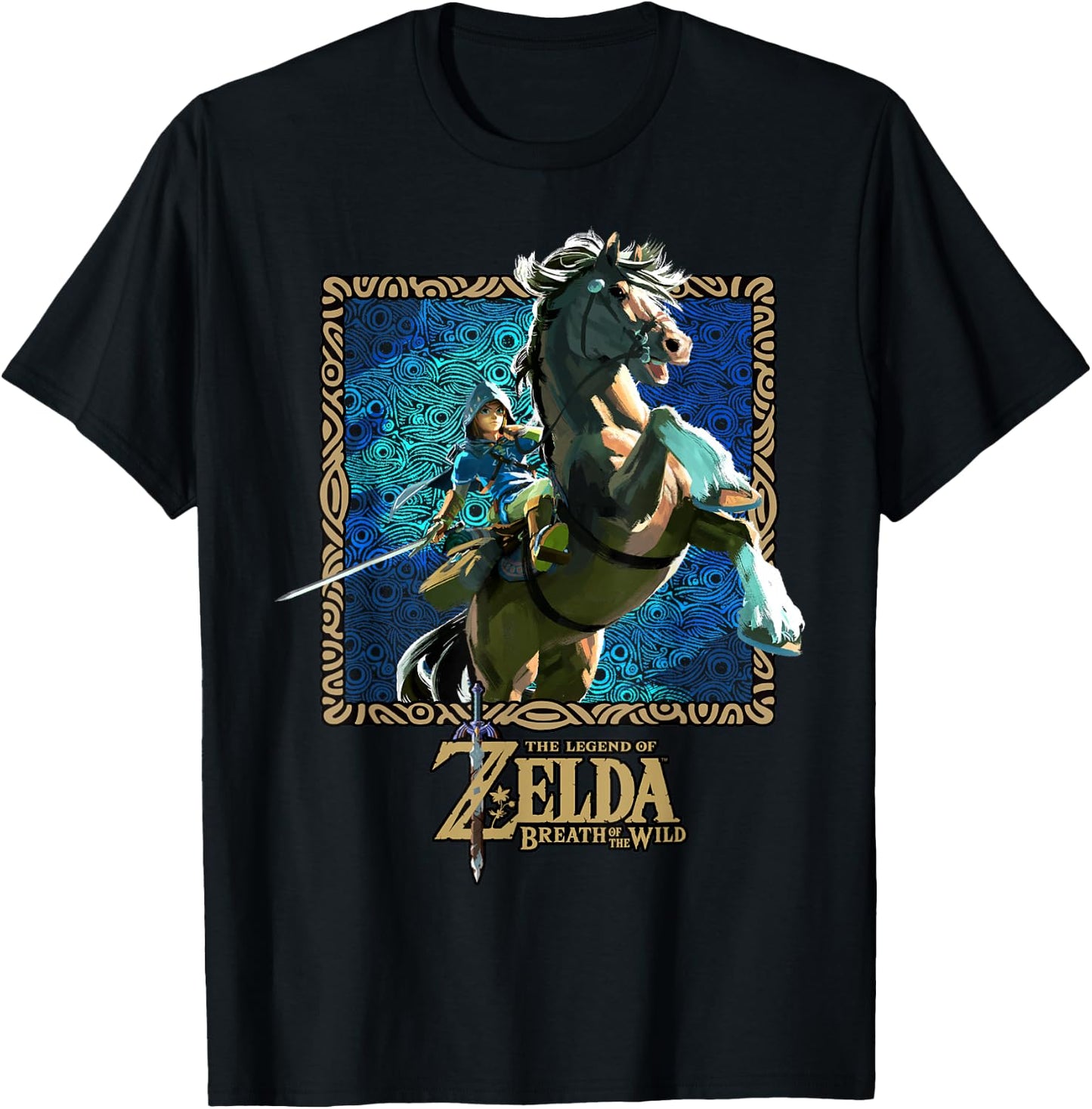 The Legend of Zelda Breath of The Wild Patterned Poster T-Shirt - T-Shirt | Black