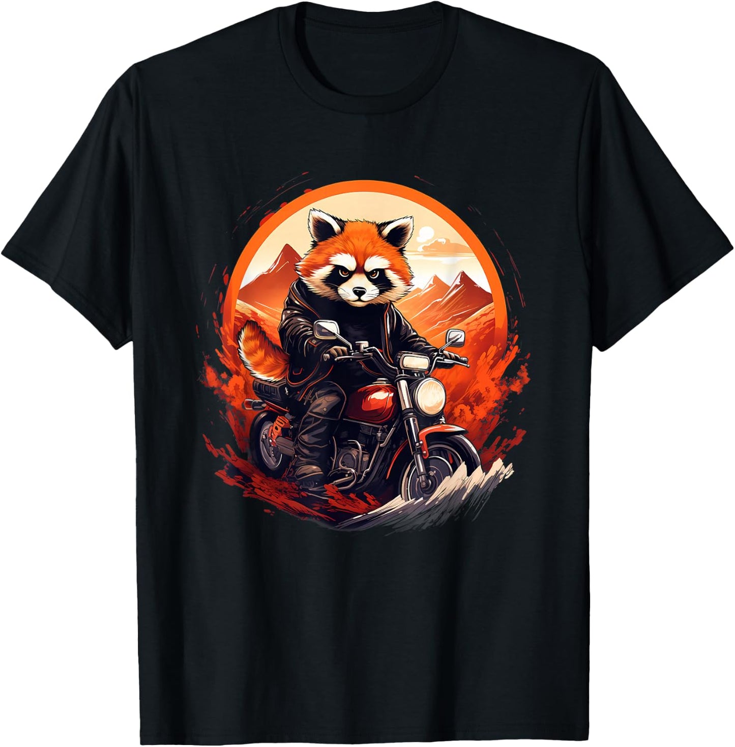 Biker Red Panda Riding Motorcycle T-Shirt - T-Shirt | Black