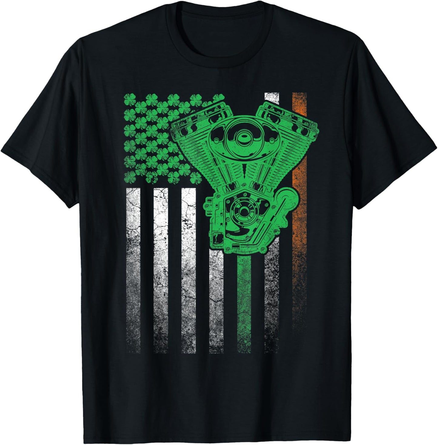 Motorcycle Biker Irish American Flag St. Patrick's Day Bike Kids Men T-Shirt - T-Shirt | Black