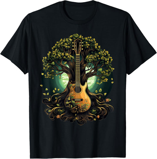 Acoustic Guitar Tree Of Life T-Shirt - T-Shirt | Black