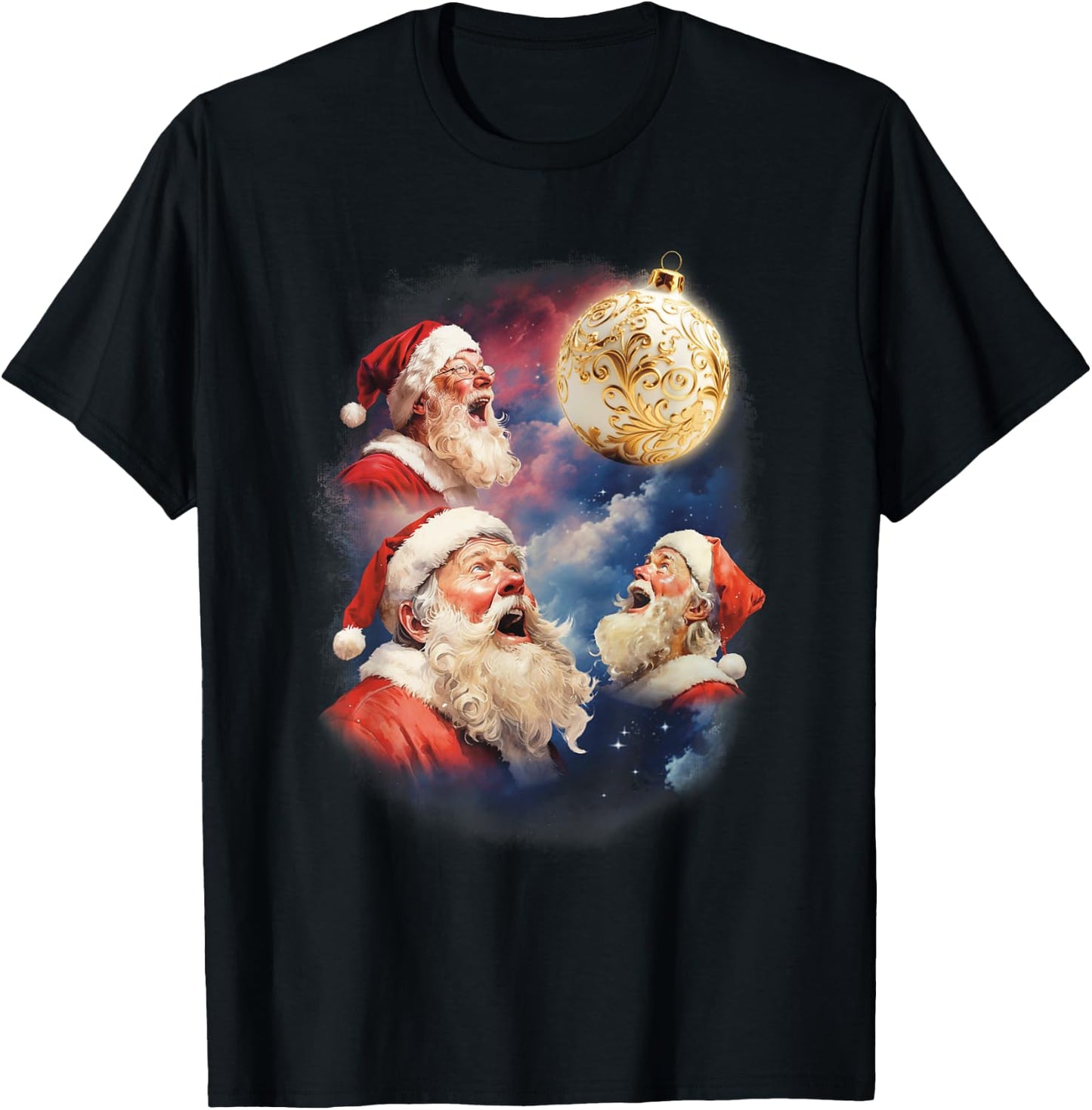 Three Santa Moon Meme Santas Howling At Moon Weird Christmas T-Shirt - T-Shirt | Black